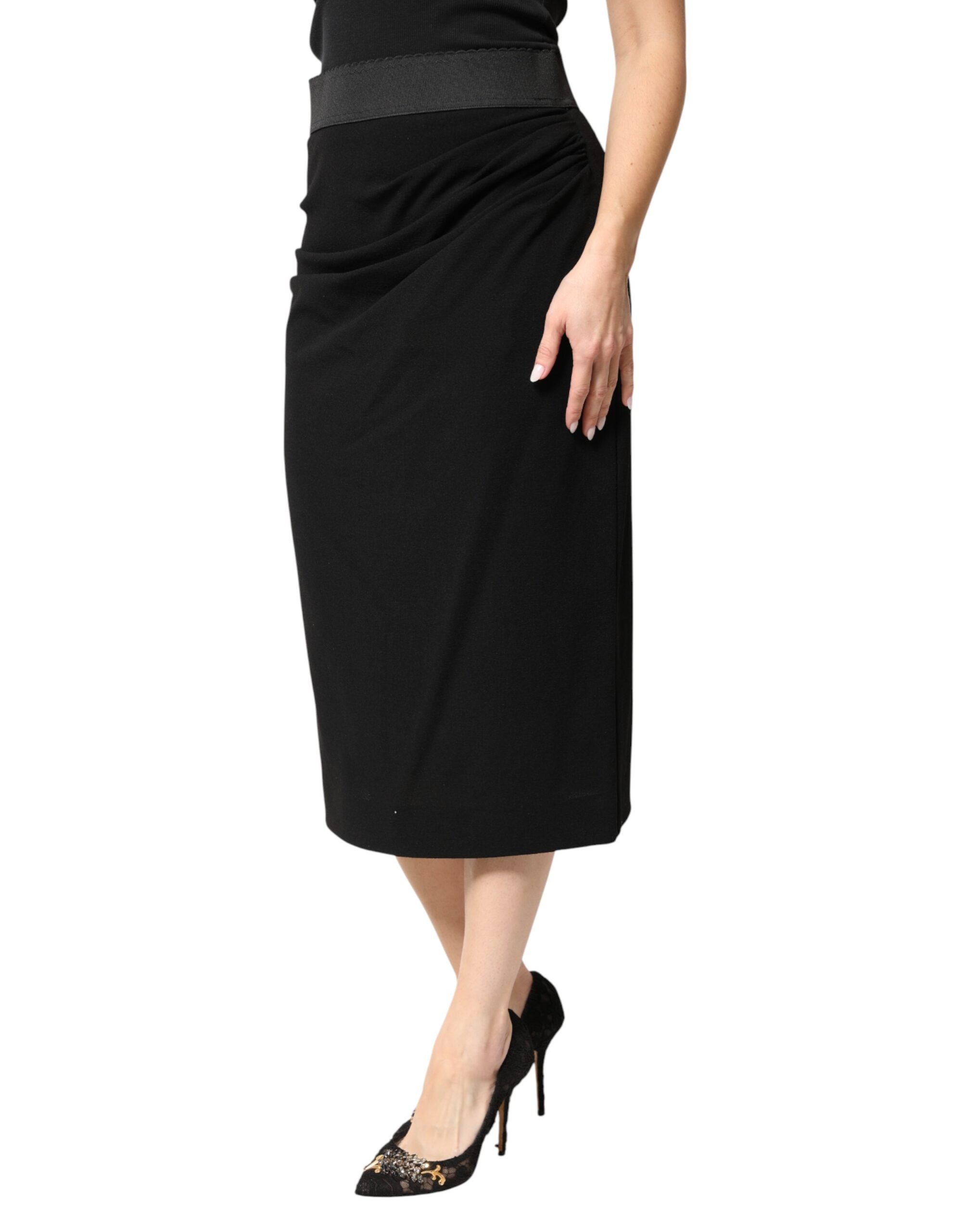 Dolce & Gabbana Black Wool High Waist Pencil Cut Midi Women's Skirt