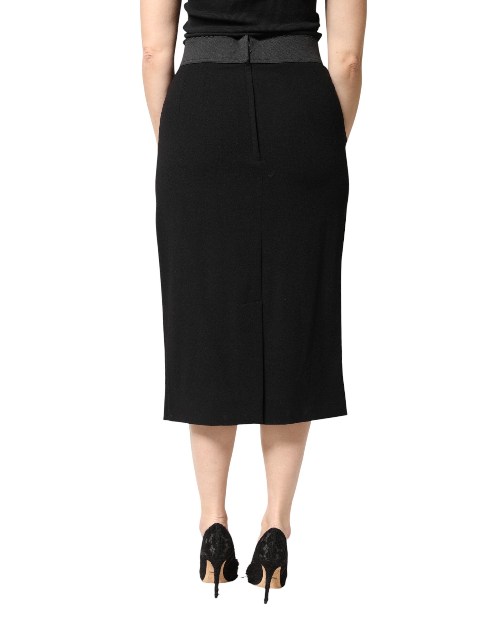 Dolce & Gabbana Black Wool High Waist Pencil Cut Midi Women's Skirt