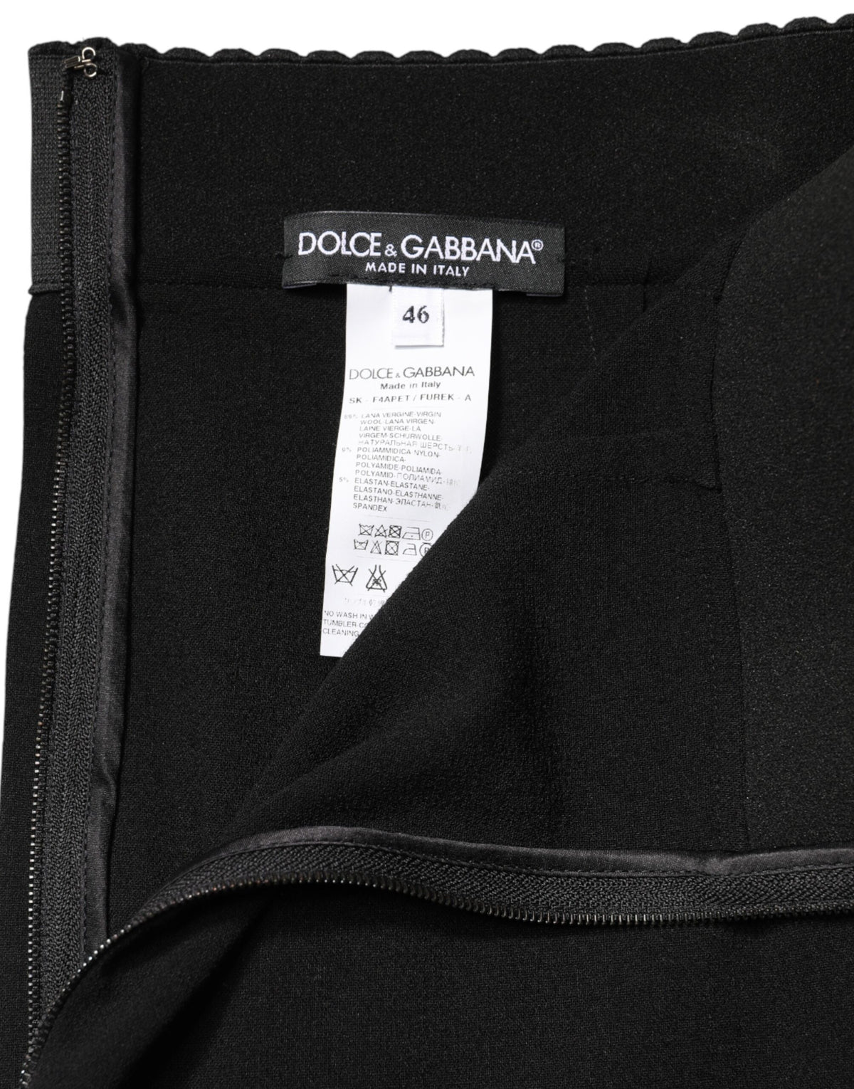 Dolce & Gabbana Black Wool High Waist Pencil Cut Midi Women's Skirt