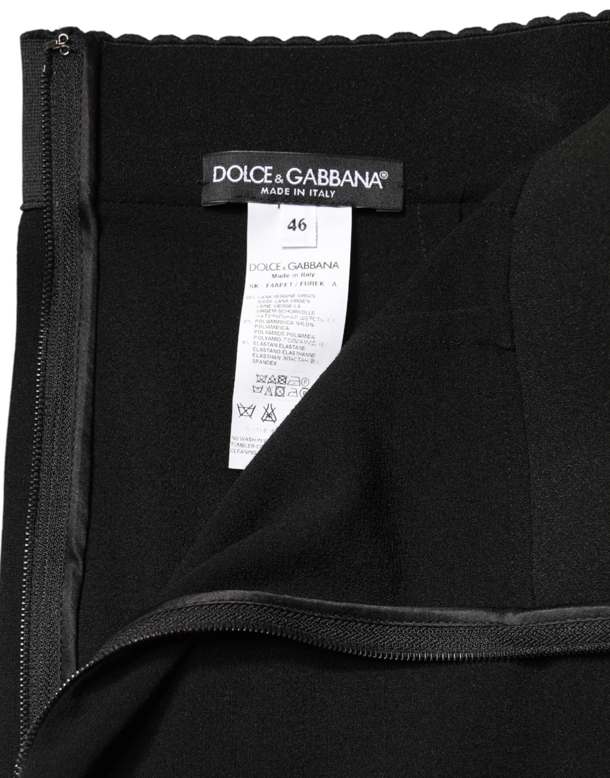 Dolce & Gabbana Black Wool High Waist Pencil Cut Midi Women's Skirt