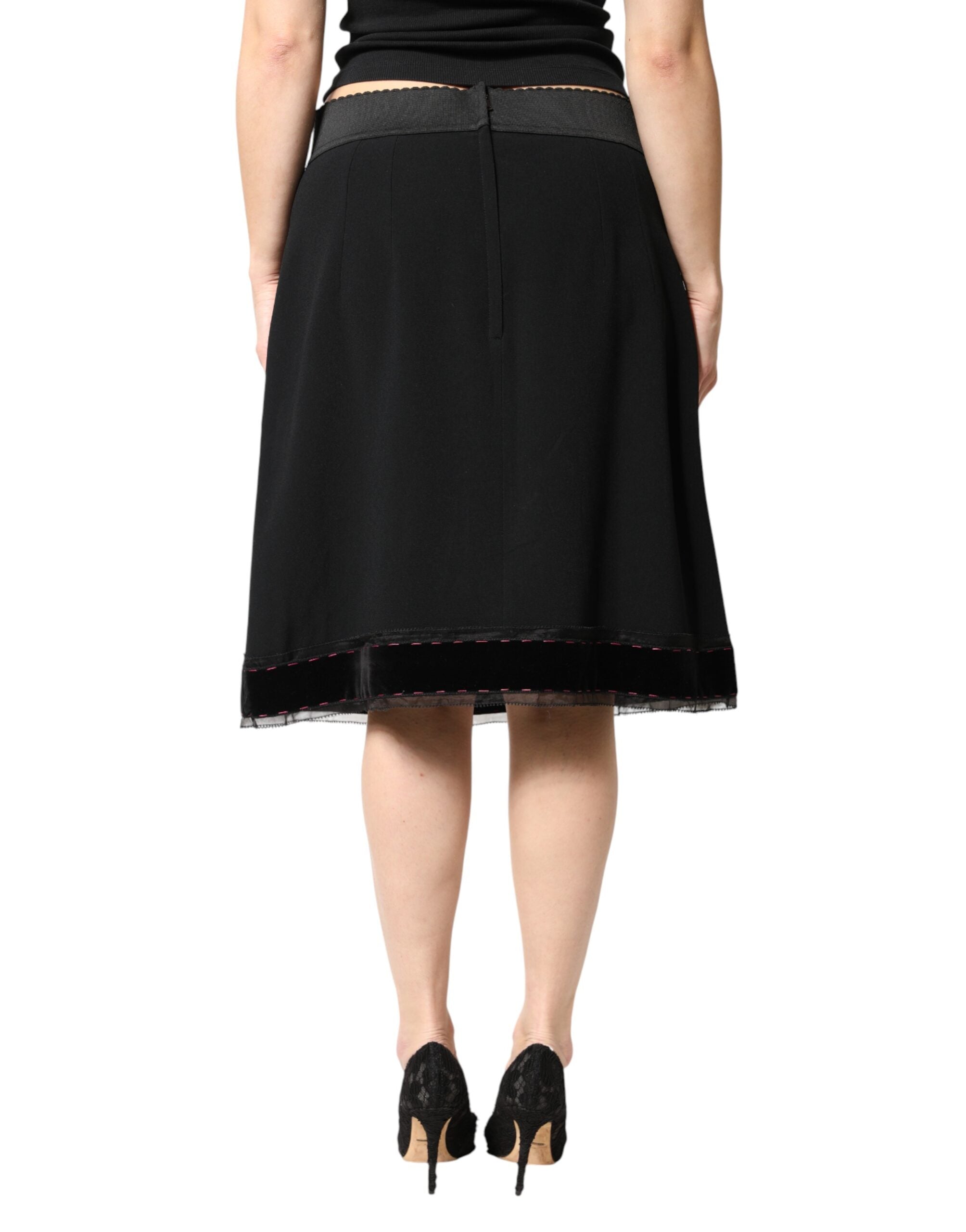 Dolce & Gabbana Black Mid Waist A-line Knee Length Women's Skirt