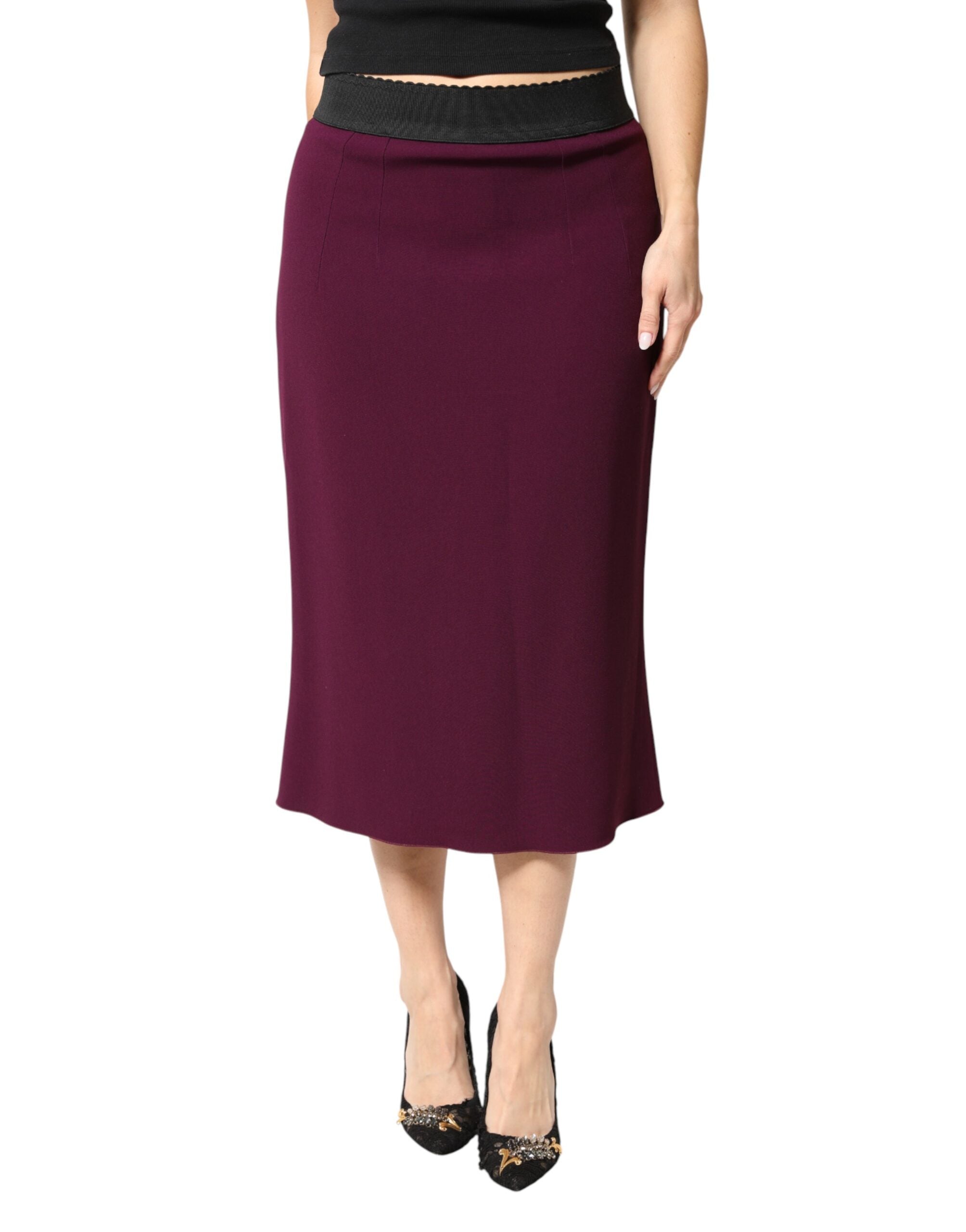 Dolce & Gabbana Maroon Mid Waist Pencil Cut Midi Women's Skirt (Pre-Owned)