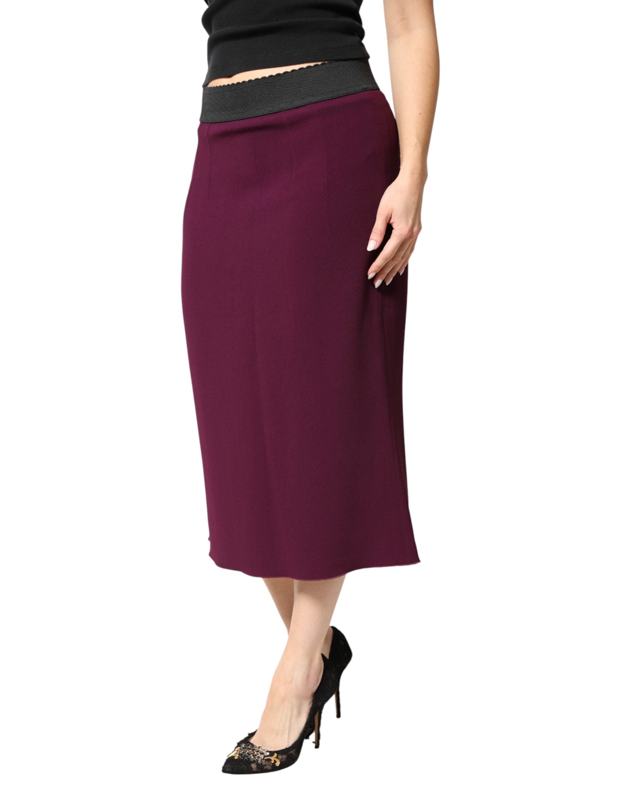 Dolce & Gabbana Maroon Mid Waist Pencil Cut Midi Women's Skirt (Pre-Owned)