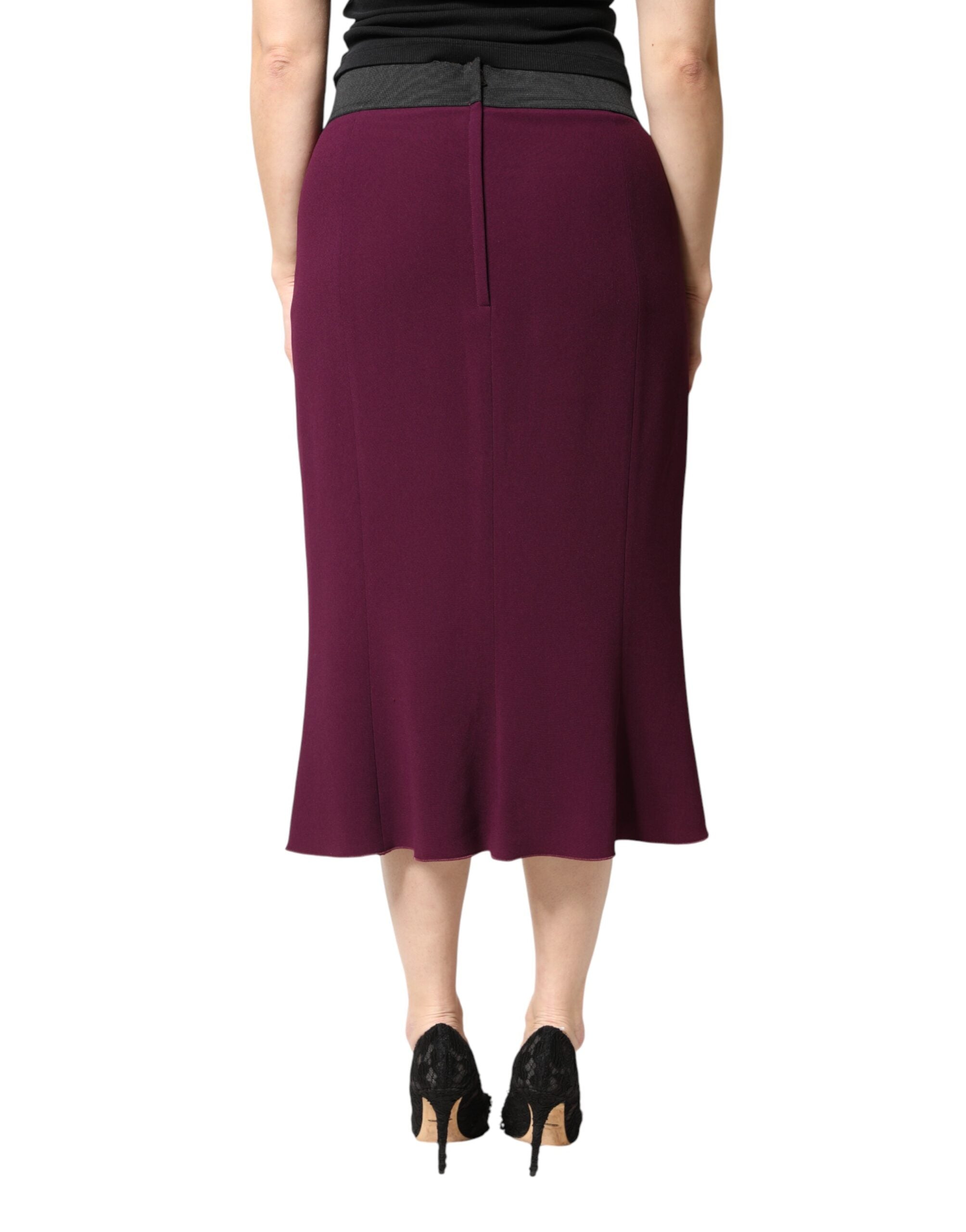 Dolce & Gabbana Maroon Mid Waist Pencil Cut Midi Women's Skirt (Pre-Owned)