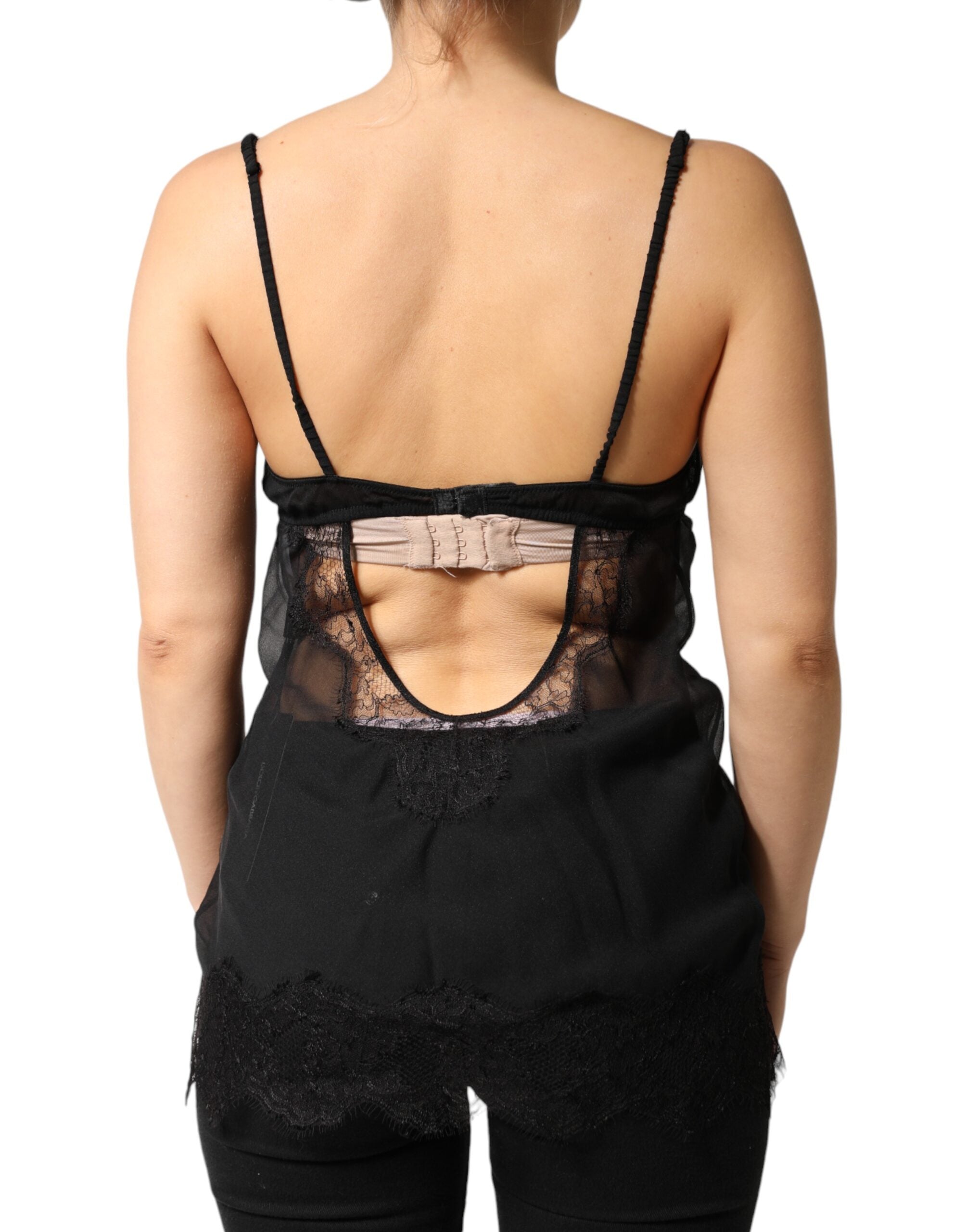 Dolce & Gabbana Black Silk Floral Lace Chemise Lingerie Women's Top