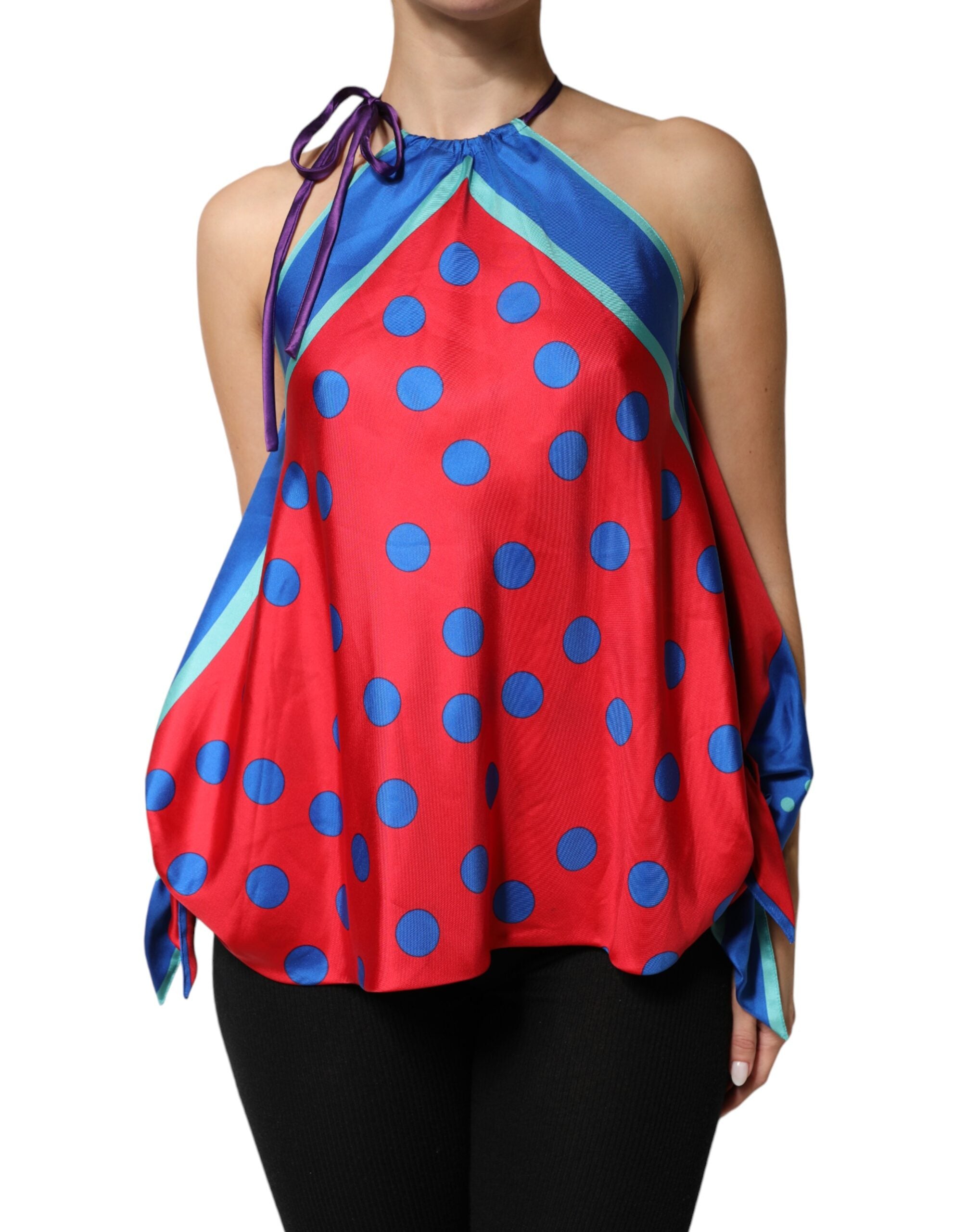 Dolce & Gabbana Multicolor Polka Dot Tie Halter Blouse Women's Top