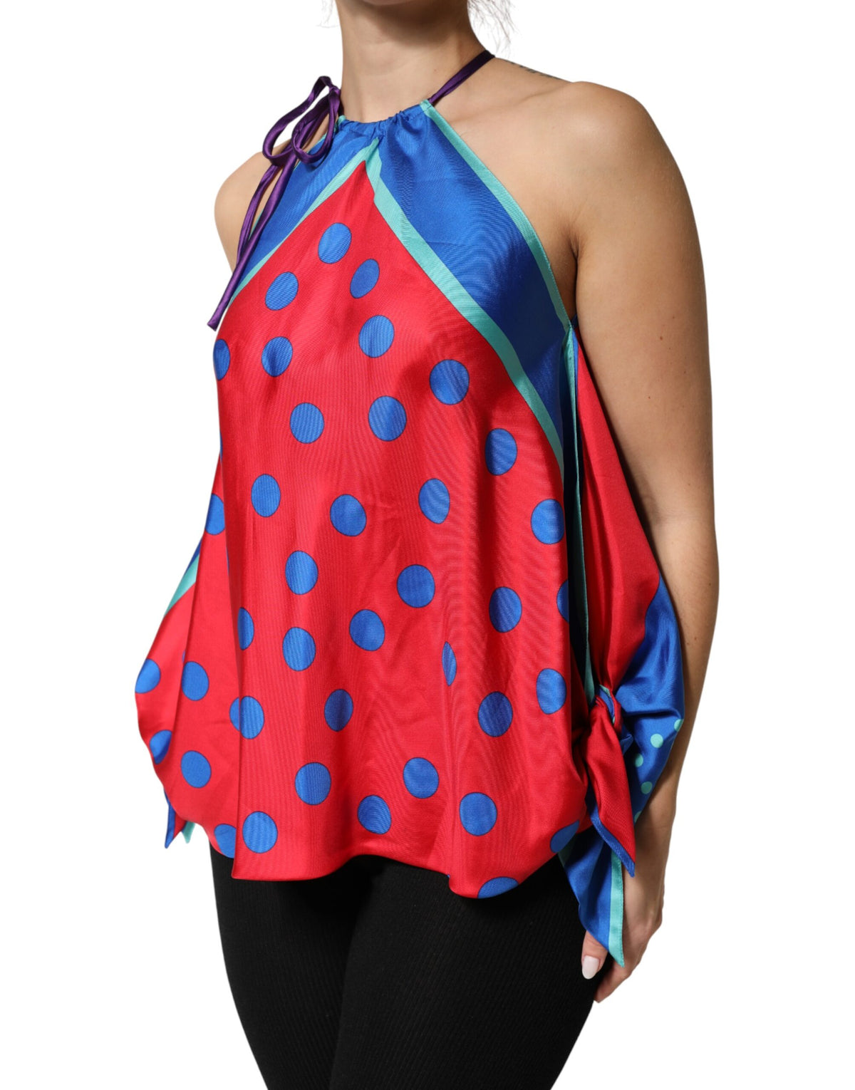 Dolce & Gabbana Multicolor Polka Dot Tie Halter Blouse Women's Top
