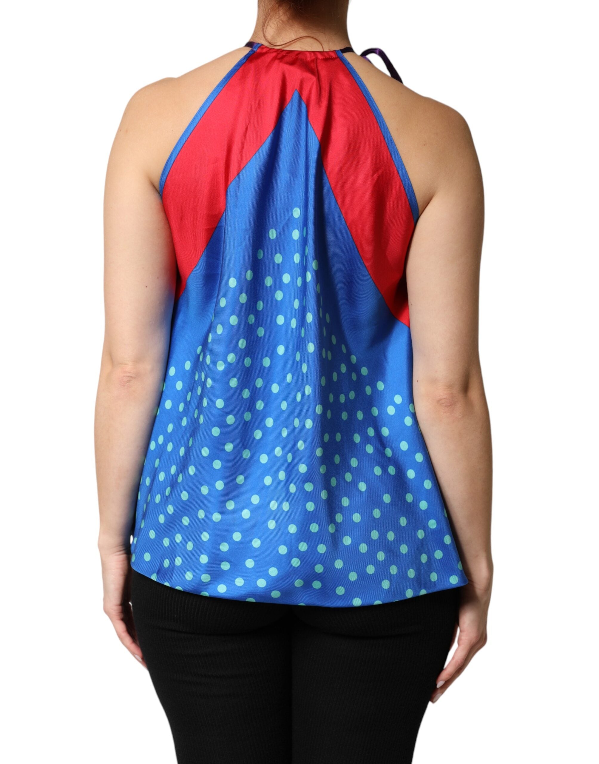 Dolce & Gabbana Multicolor Polka Dot Tie Halter Blouse Women's Top