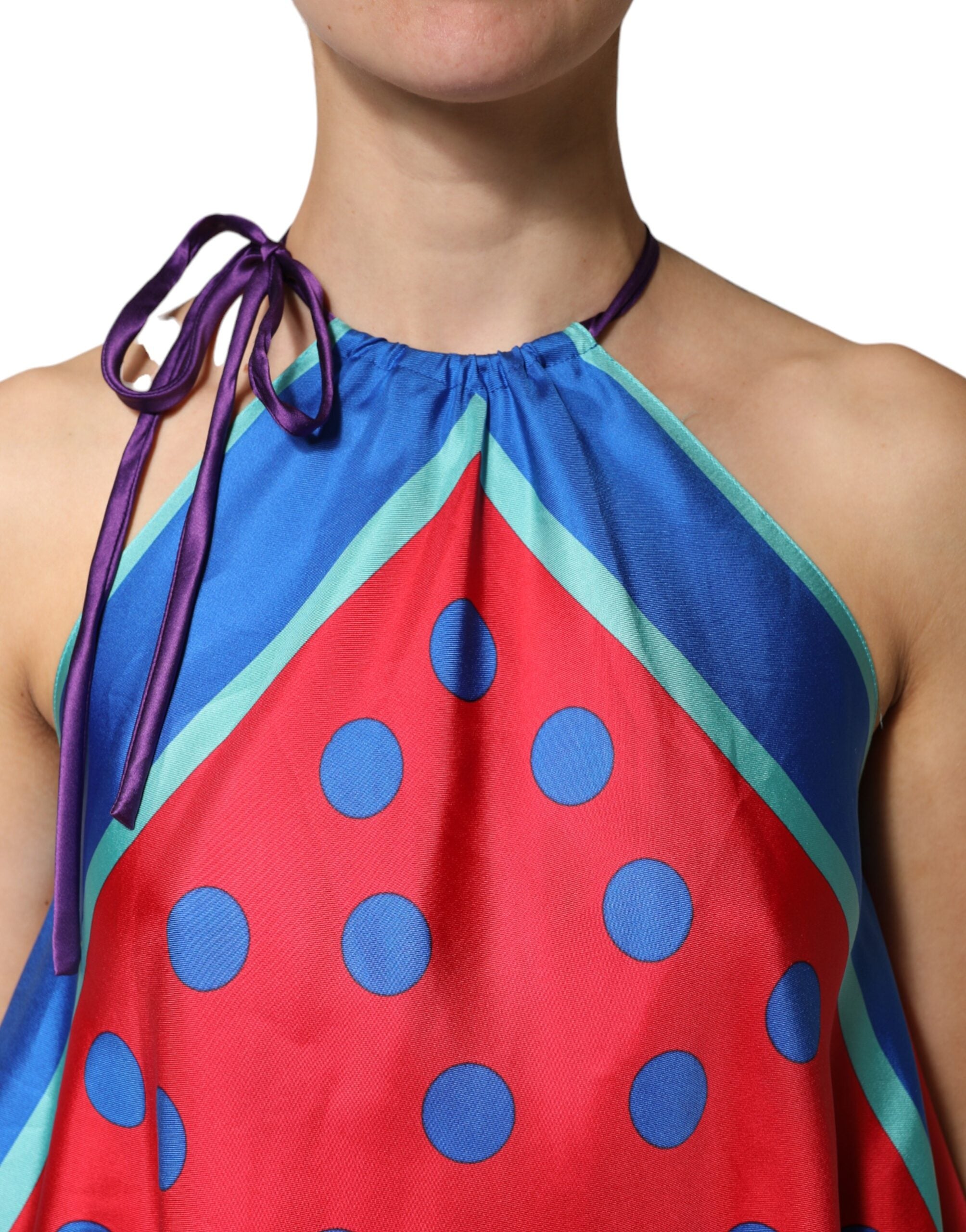 Dolce & Gabbana Multicolor Polka Dot Tie Halter Blouse Women's Top