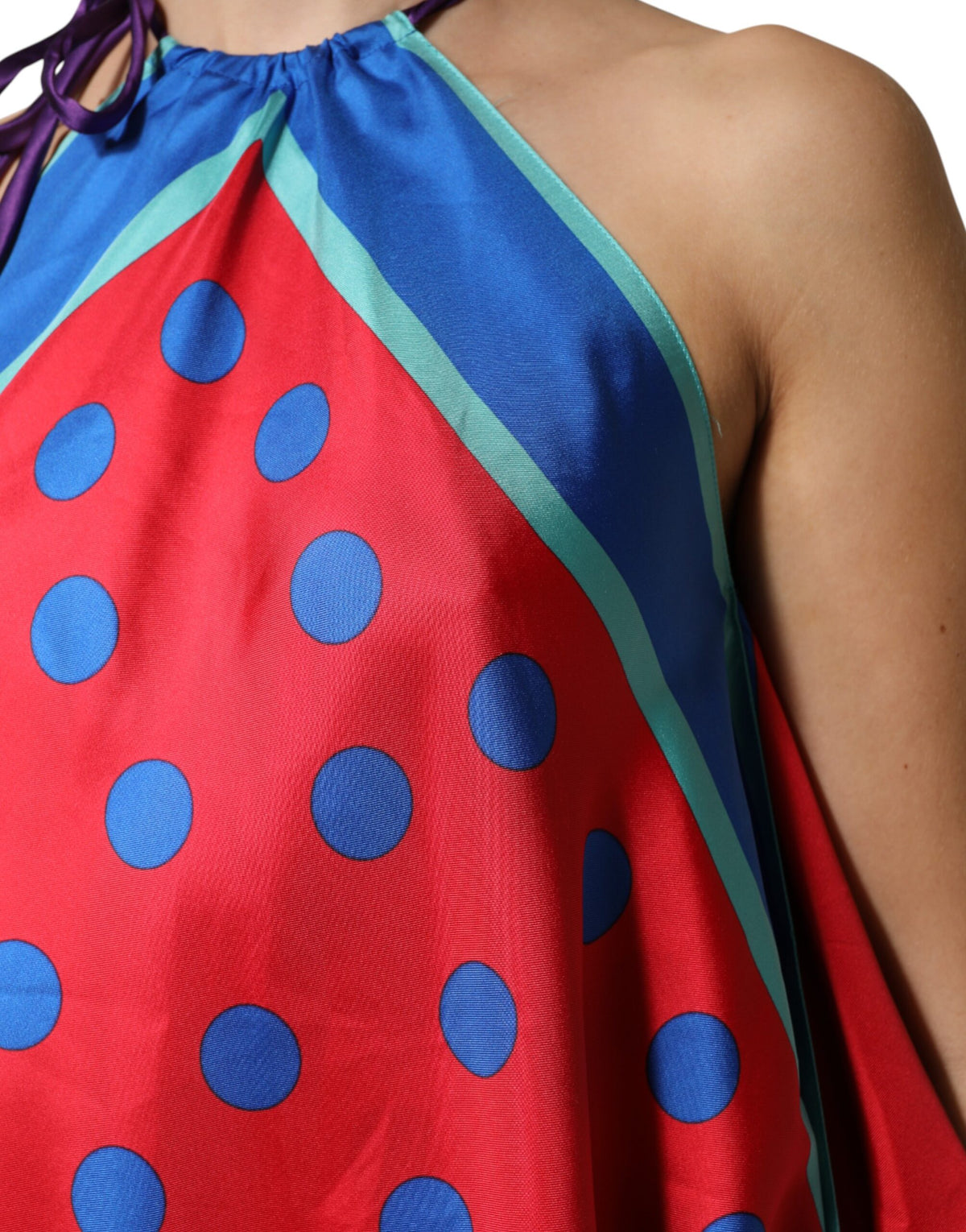 Dolce & Gabbana Multicolor Polka Dot Tie Halter Blouse Women's Top