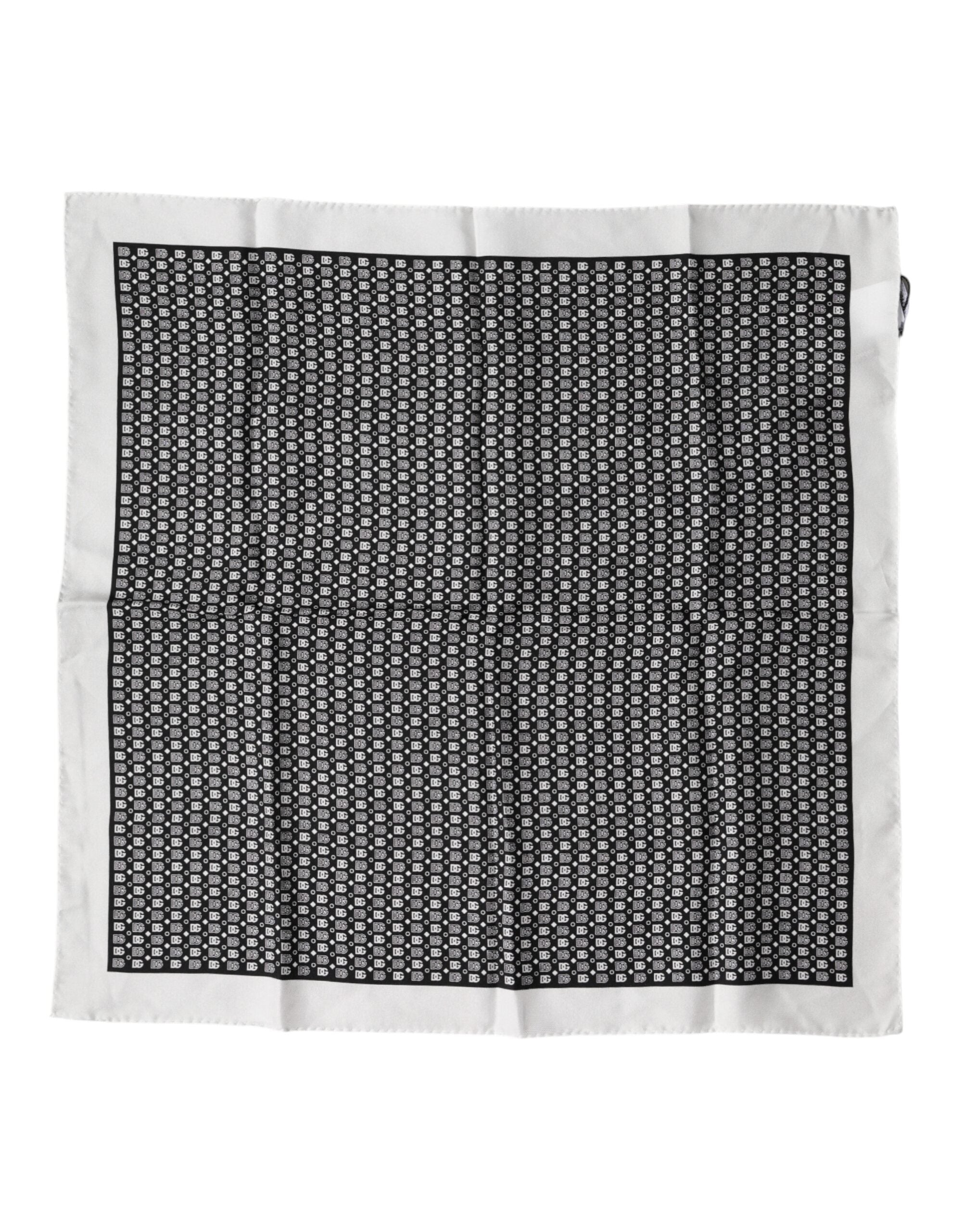 Dolce & Gabbana White Black Patterned Square Foulard Men's Scarf