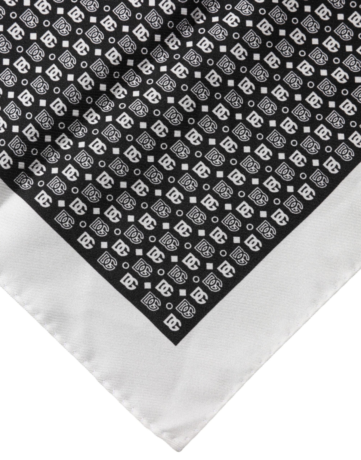 Dolce & Gabbana White Black Patterned Square Foulard Men's Scarf