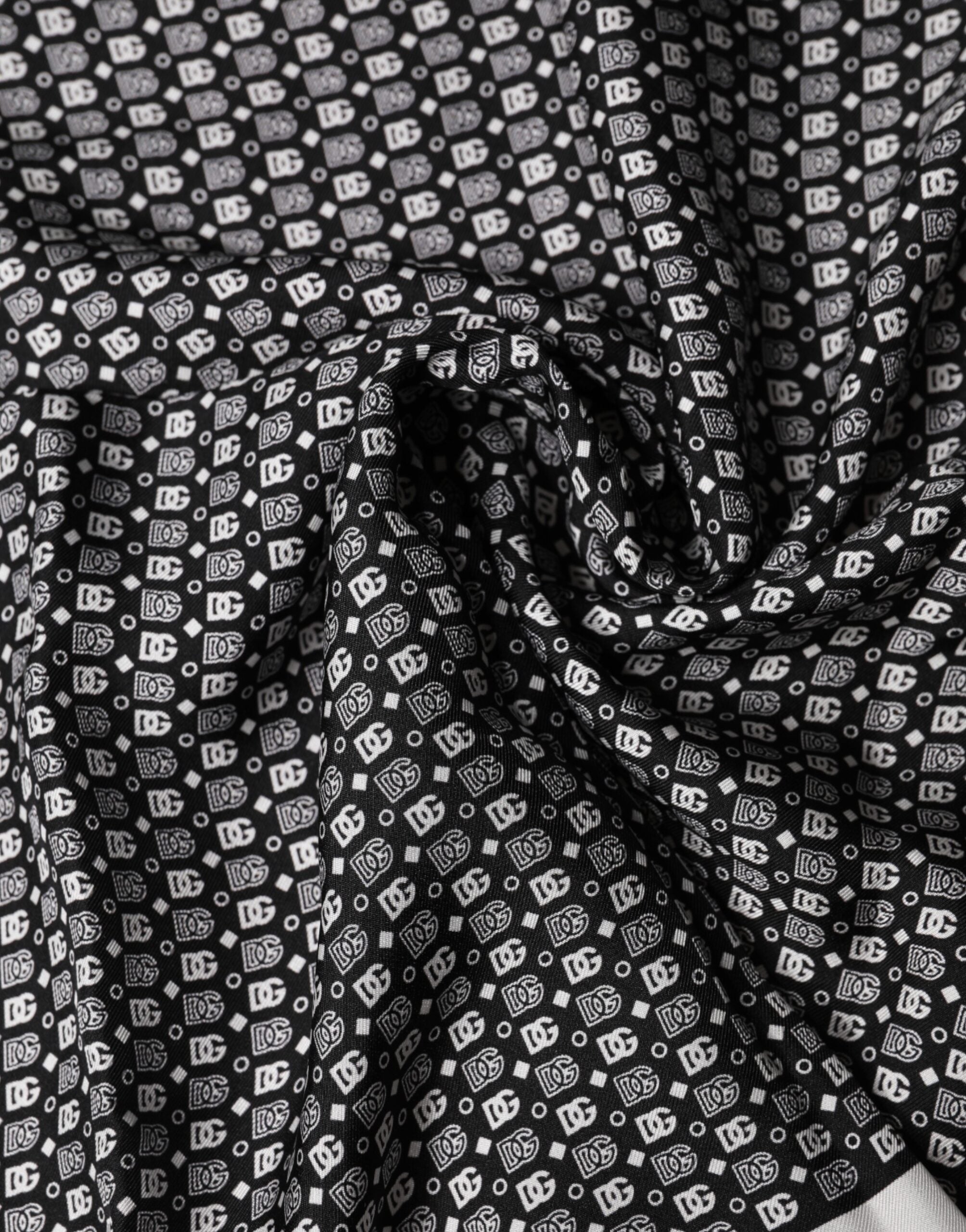 Dolce & Gabbana White Black Patterned Square Foulard Men's Scarf
