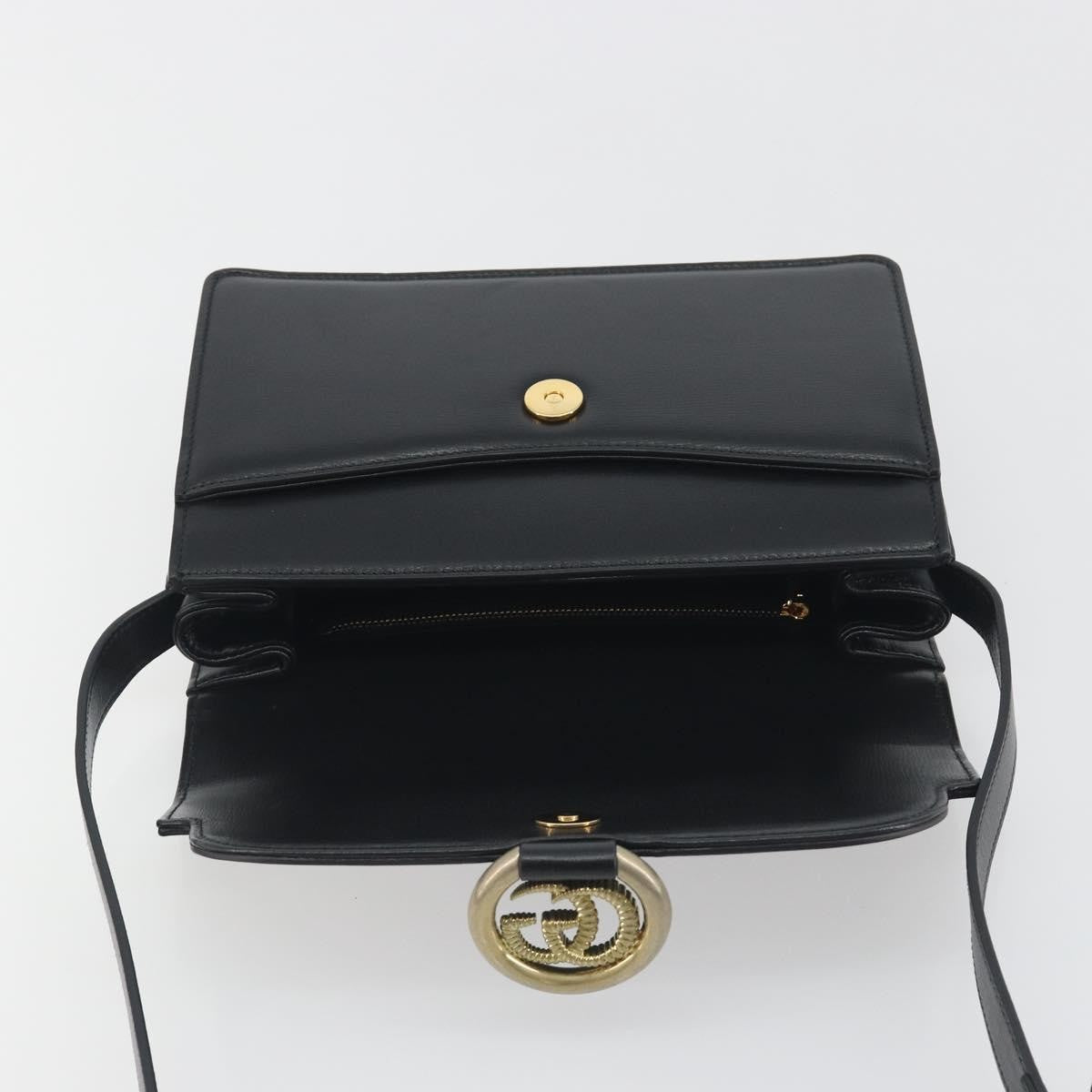 Gucci Gg Ring Leather Black Leather Shoulder Bag Bag (Pre-Owned)