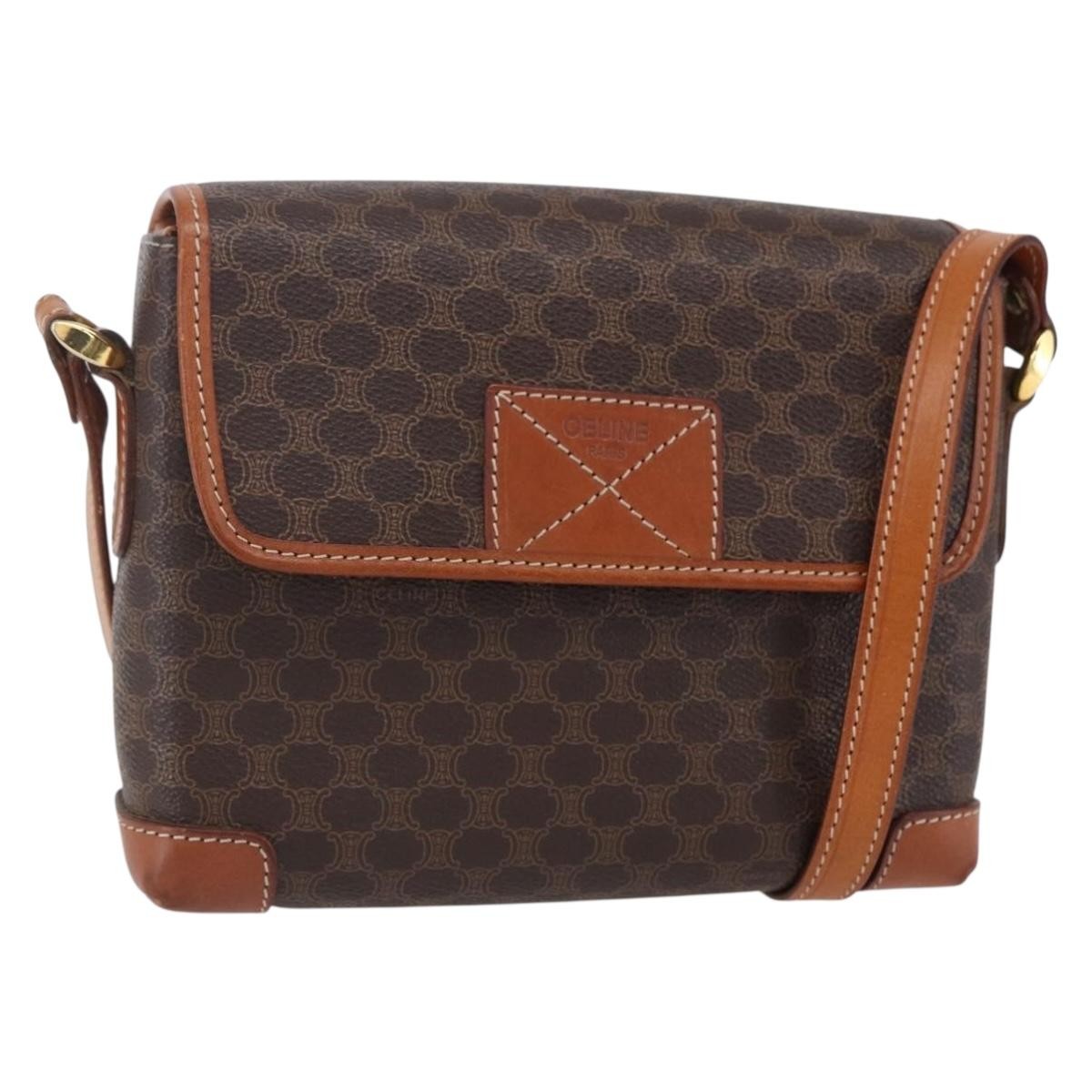 Celine Vintage Macadam Canvas And Leather Brown Canvas Shoulder Bag Bag (Pre-Owned)