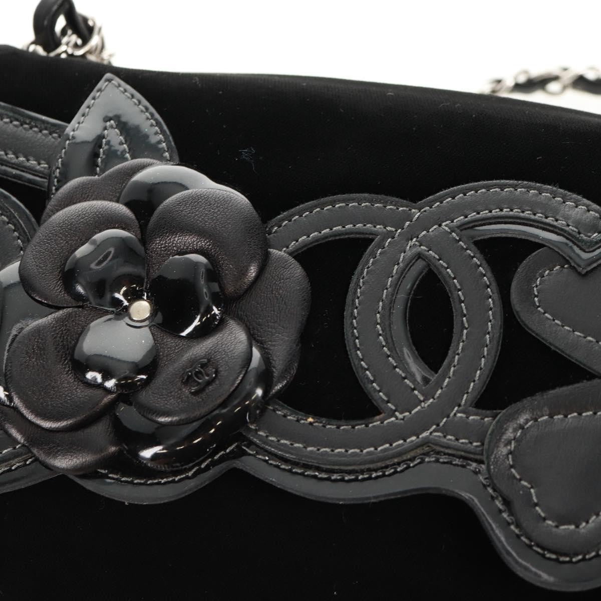Chanel Camellia No.5 Chain Flap Velvet Black Velvet Shoulder Bag Bag (Pre-Owned)