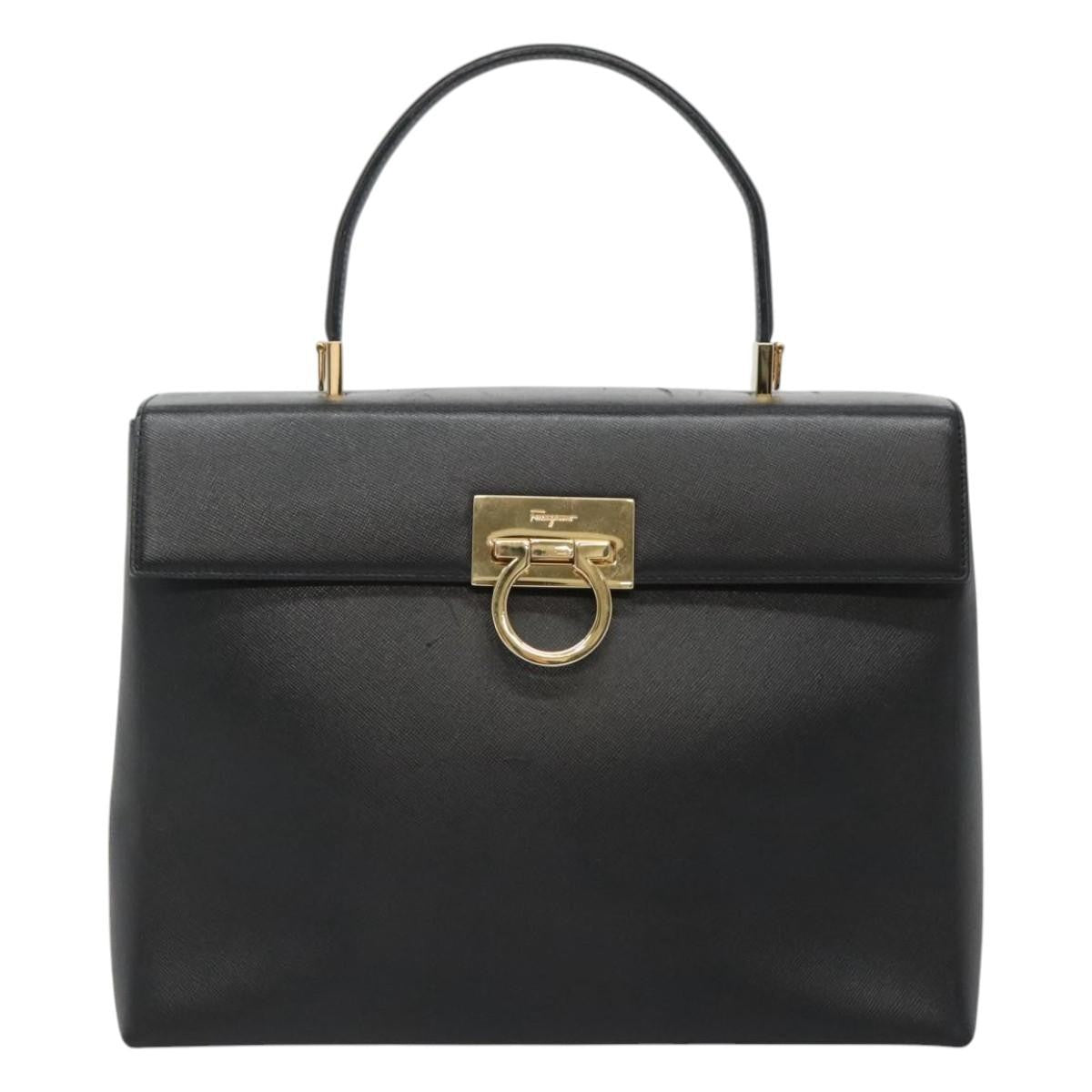 Salvatore Ferragamo Gancini Convertible Top Handle Leather Black Leather Handbag (Pre-Owned)