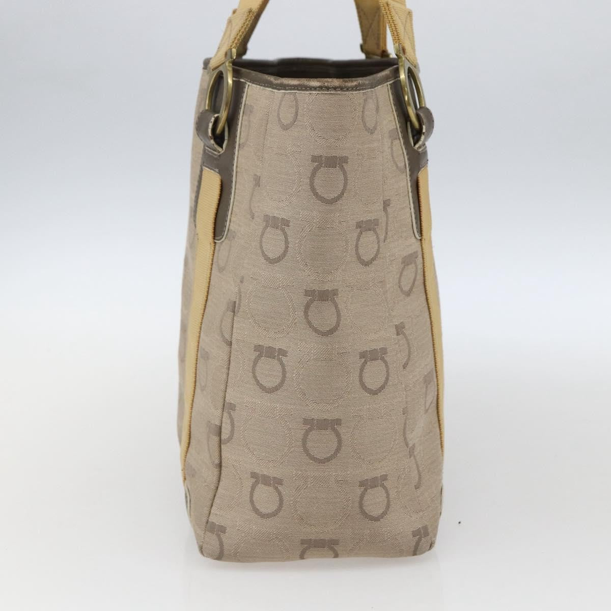 Salvatore Ferragamo Gancini Canvas Beige Canvas Handbag (Pre-Owned)