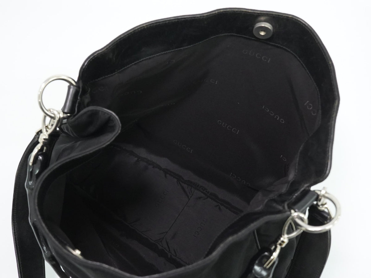 Gucci Vintage Bamboo Hobo Nylon Black Nylon Shoulder Bag Bag (Pre-Owned)