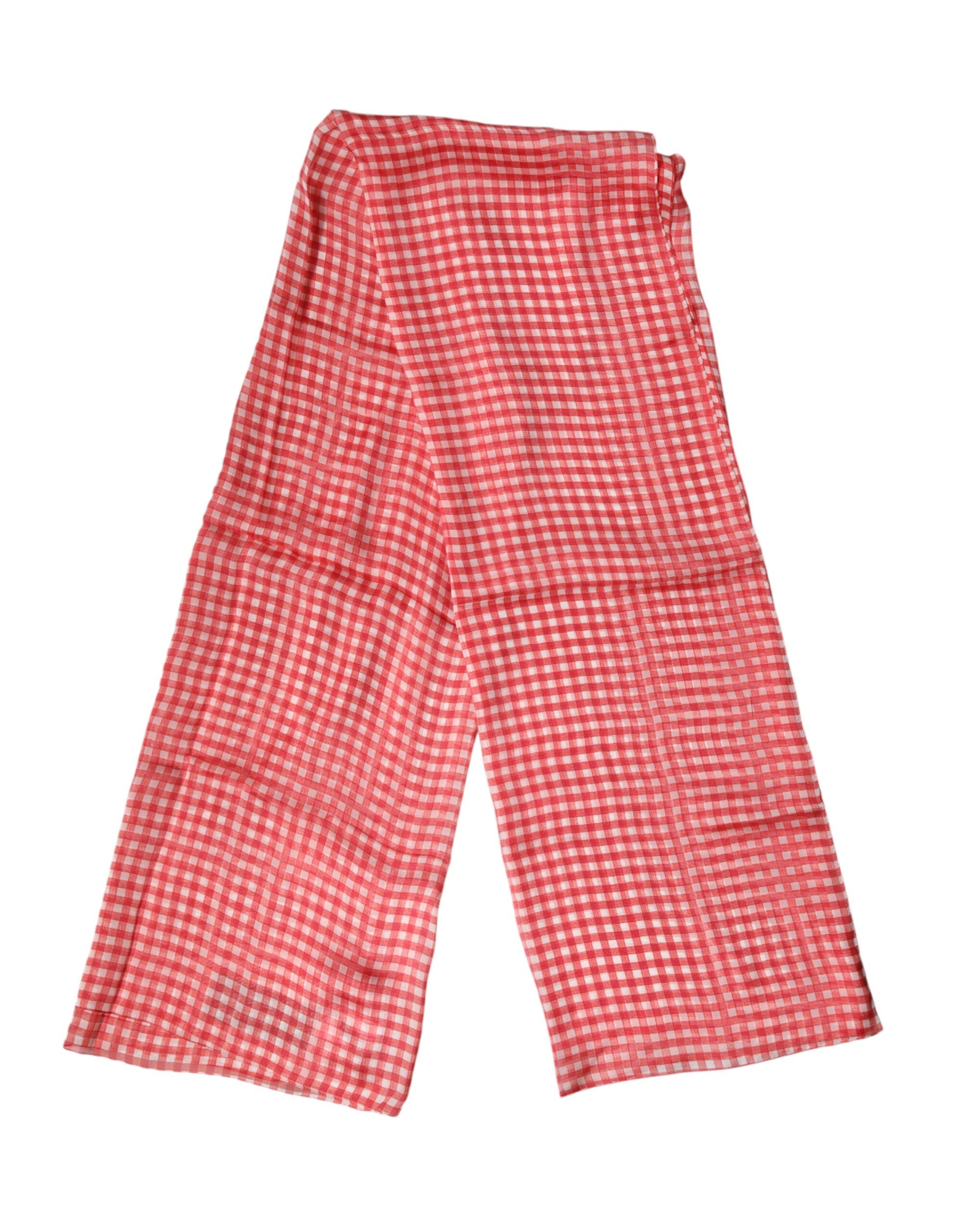 Dolce & Gabbana Red Checkered Silk Neck Wrap Shawl Men's Scarf