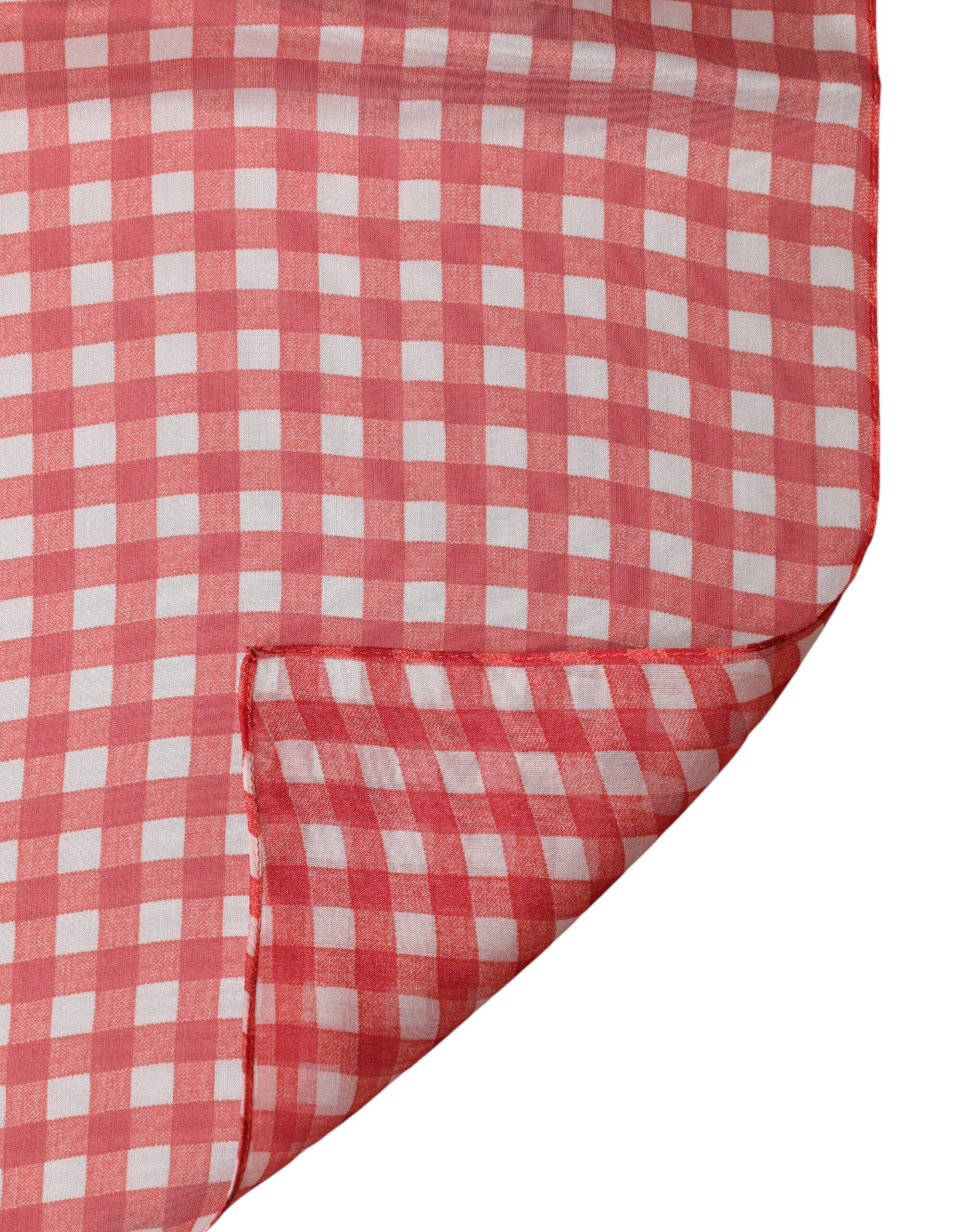 Dolce & Gabbana Red Checkered Silk Neck Wrap Shawl Men's Scarf