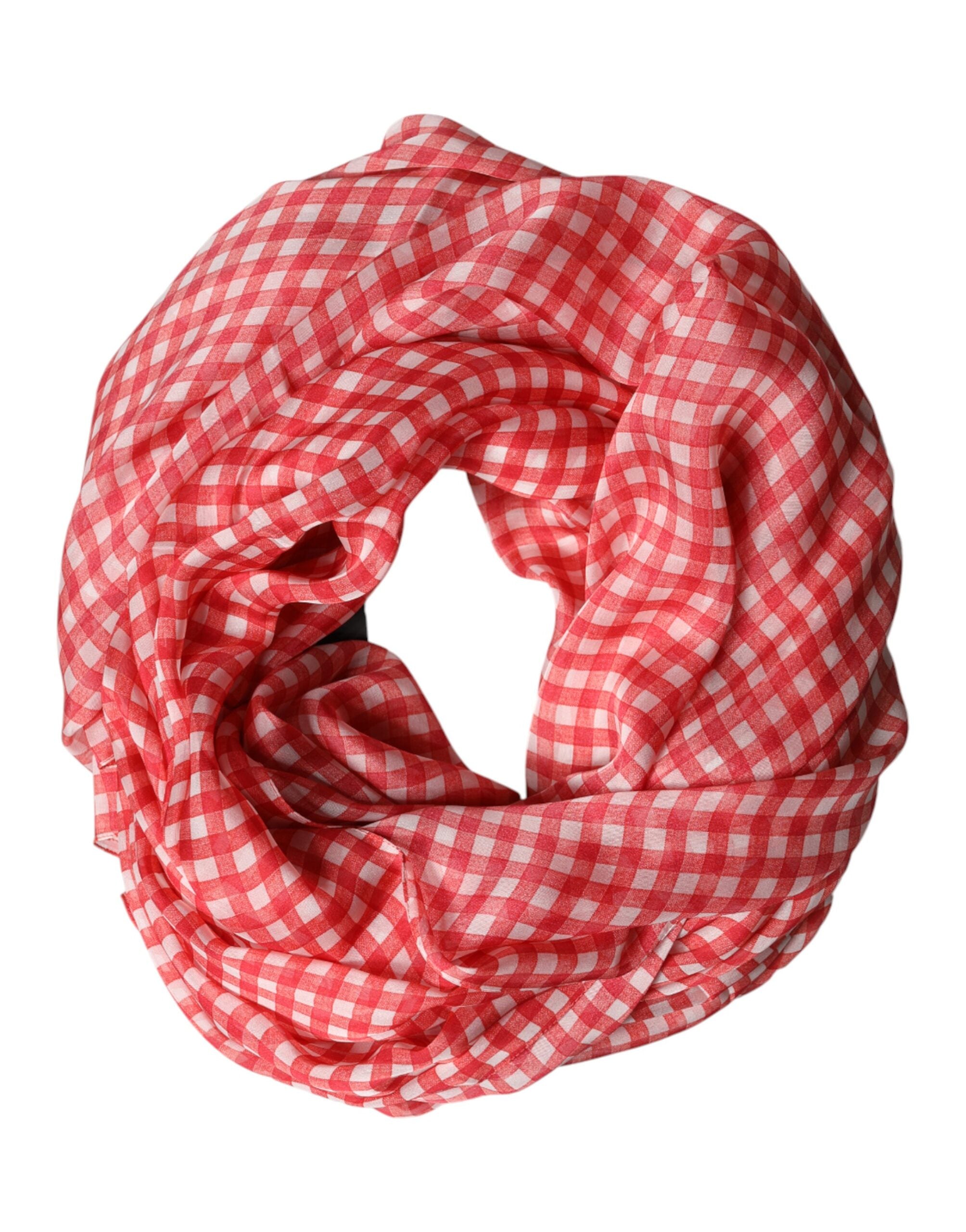 Dolce & Gabbana Red Checkered Silk Neck Wrap Shawl Men's Scarf