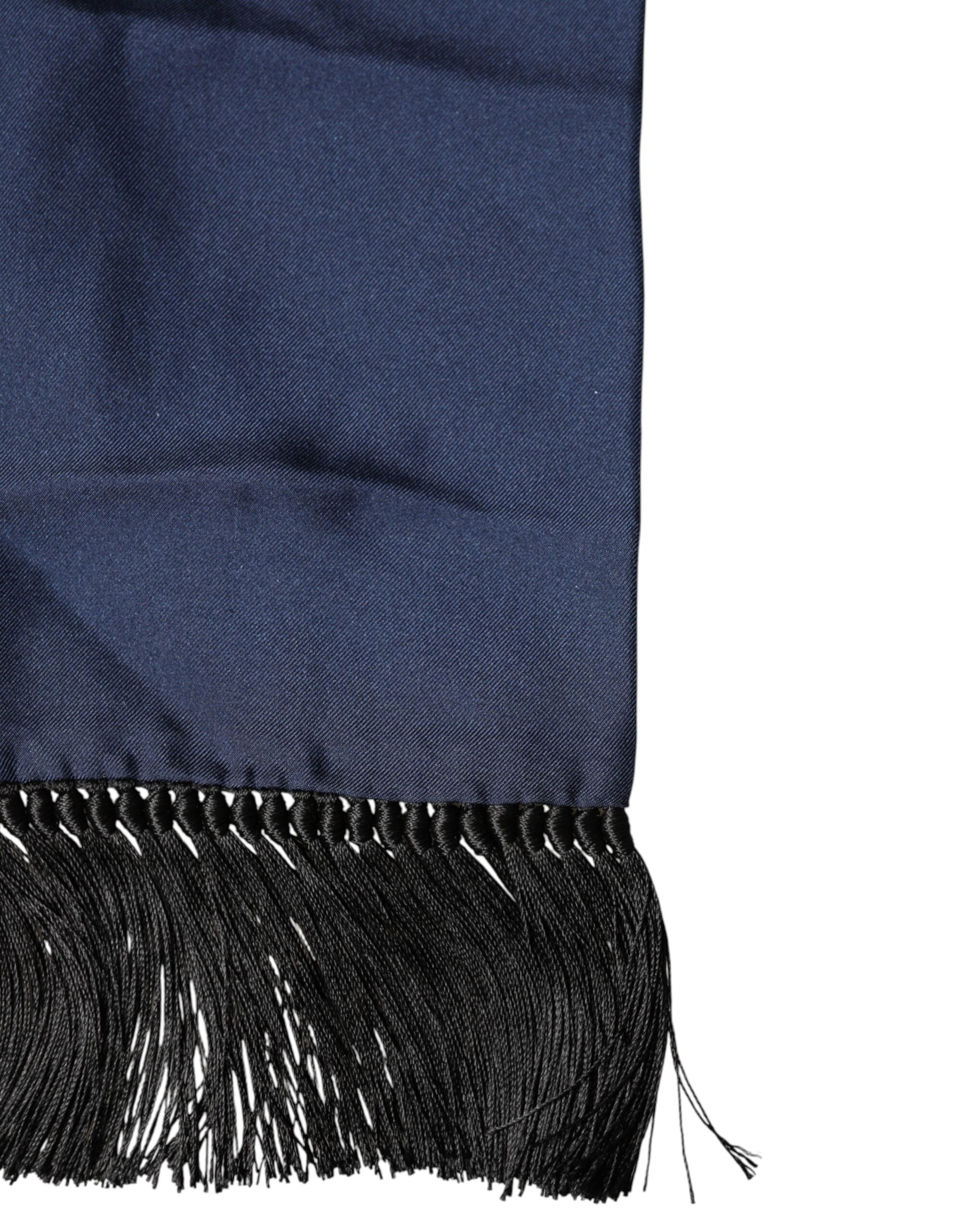 Dolce & Gabbana Navy Blue Silk Fringes Neck Foulard Men's Scarf