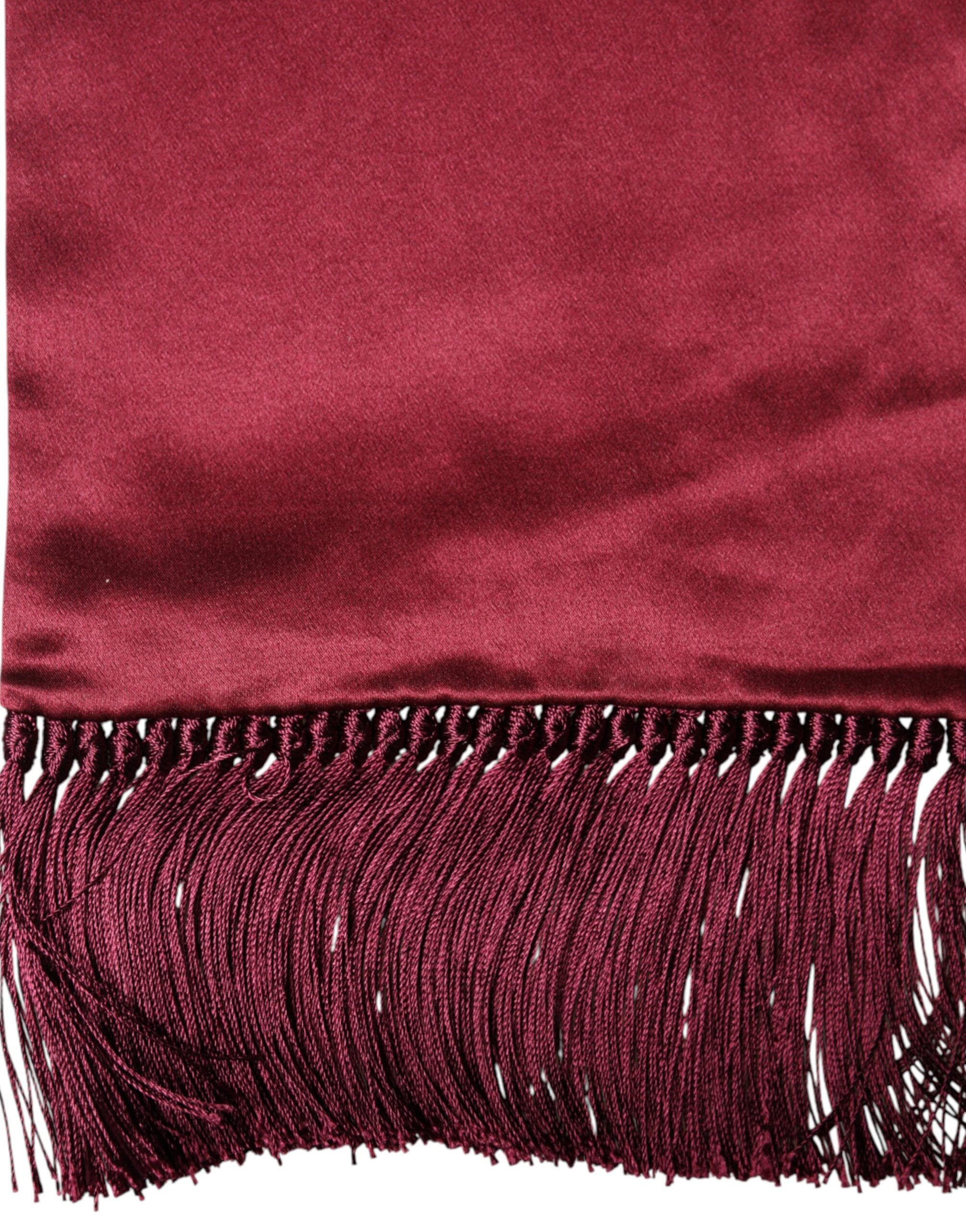 Dolce & Gabbana Red Satin Silk Fringes Neck Foulard Men's Scarf (Pre-Owned)