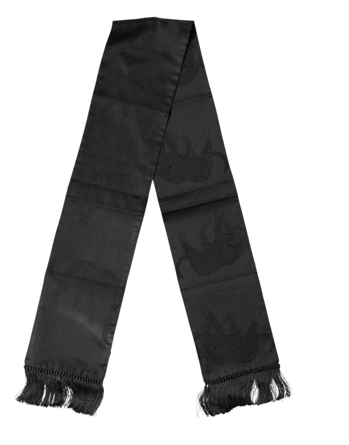 Dolce & Gabbana Black Satin Silk Fringes Neck Foulard Men's Scarf