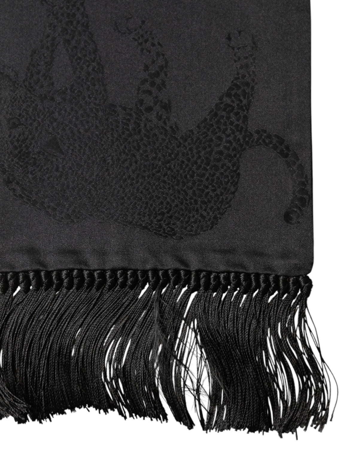 Dolce & Gabbana Black Satin Silk Fringes Neck Foulard Men's Scarf