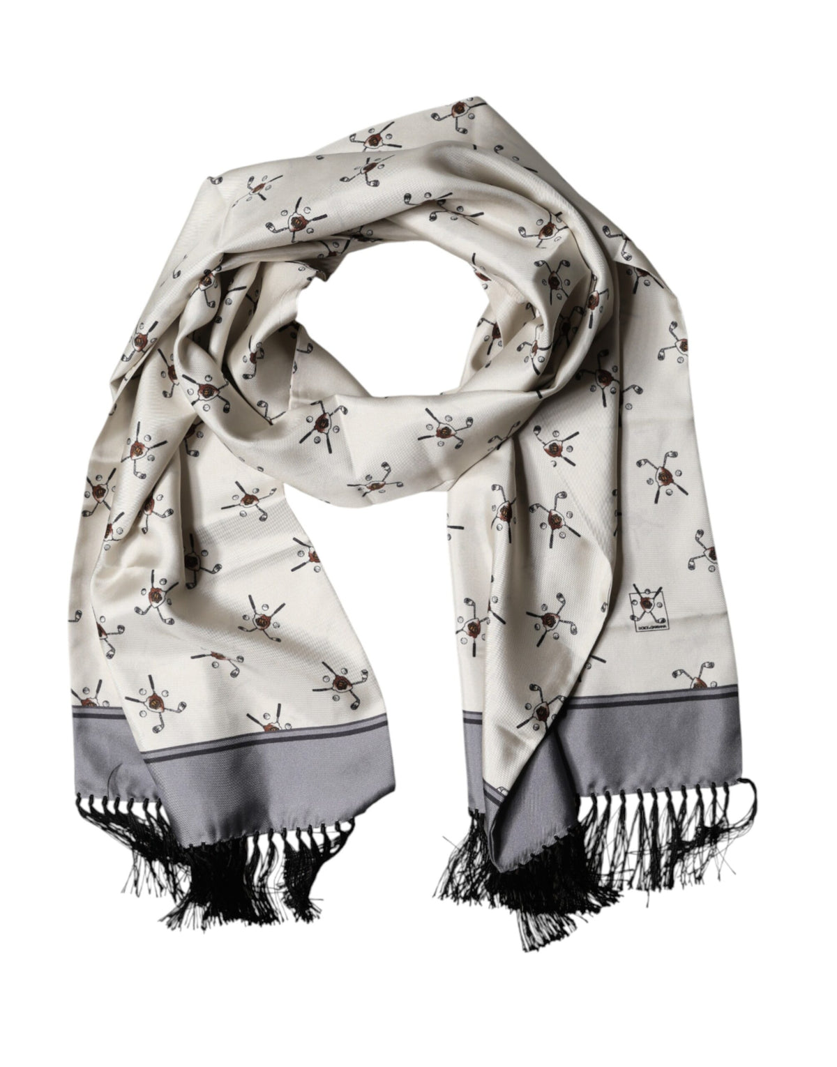 Dolce & Gabbana White Printed Fringes Wrap Foulard Men 183cm x 33cm Men's Scarf (Pre-Owned)