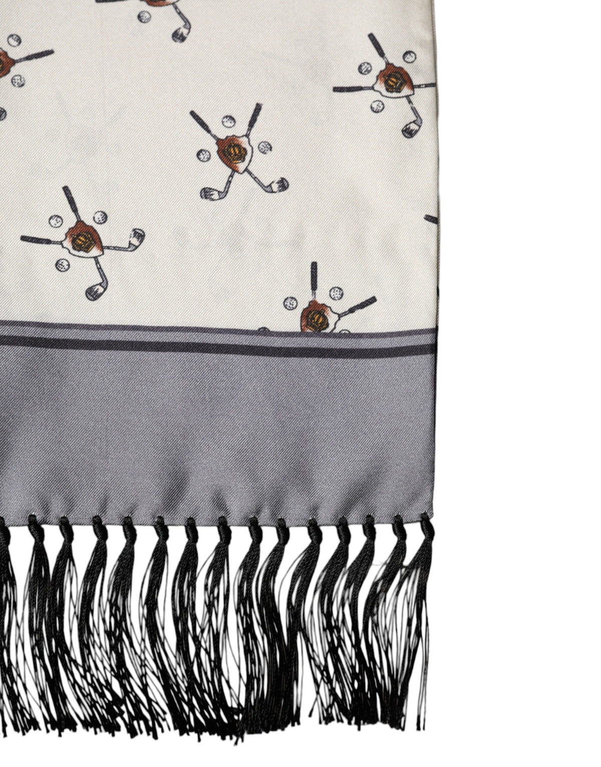 Dolce & Gabbana White Printed Fringes Wrap Foulard Men 183cm x 33cm Men's Scarf (Pre-Owned)