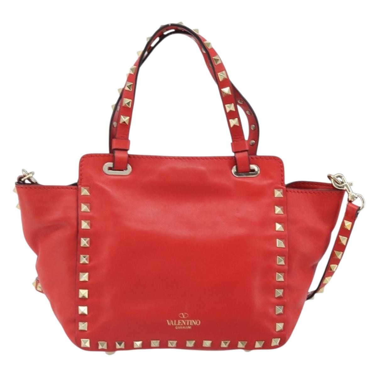 Valentino Garavani Rockstud Tote Soft Leather Red Leather Tote Bag Bag (Pre-Owned)