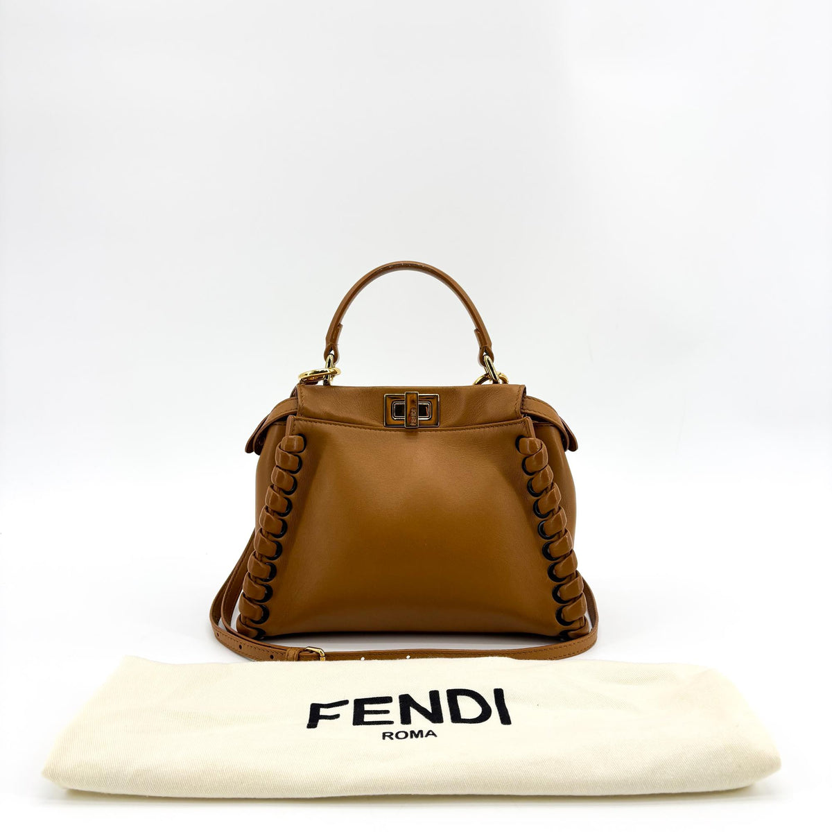 Fendi Peekaboo Whipstitch Leather Brown Leather Handbag (Pre-Owned)