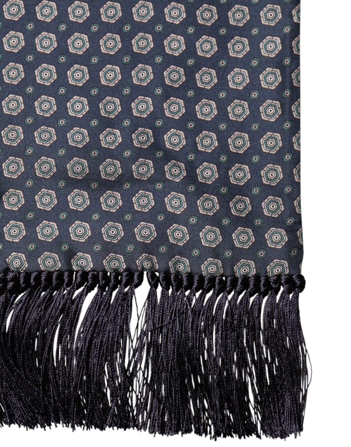 Dolce & Gabbana Blue Patterned Silk Fringes Foulard 138cm x 15.5cm Men's Scarf