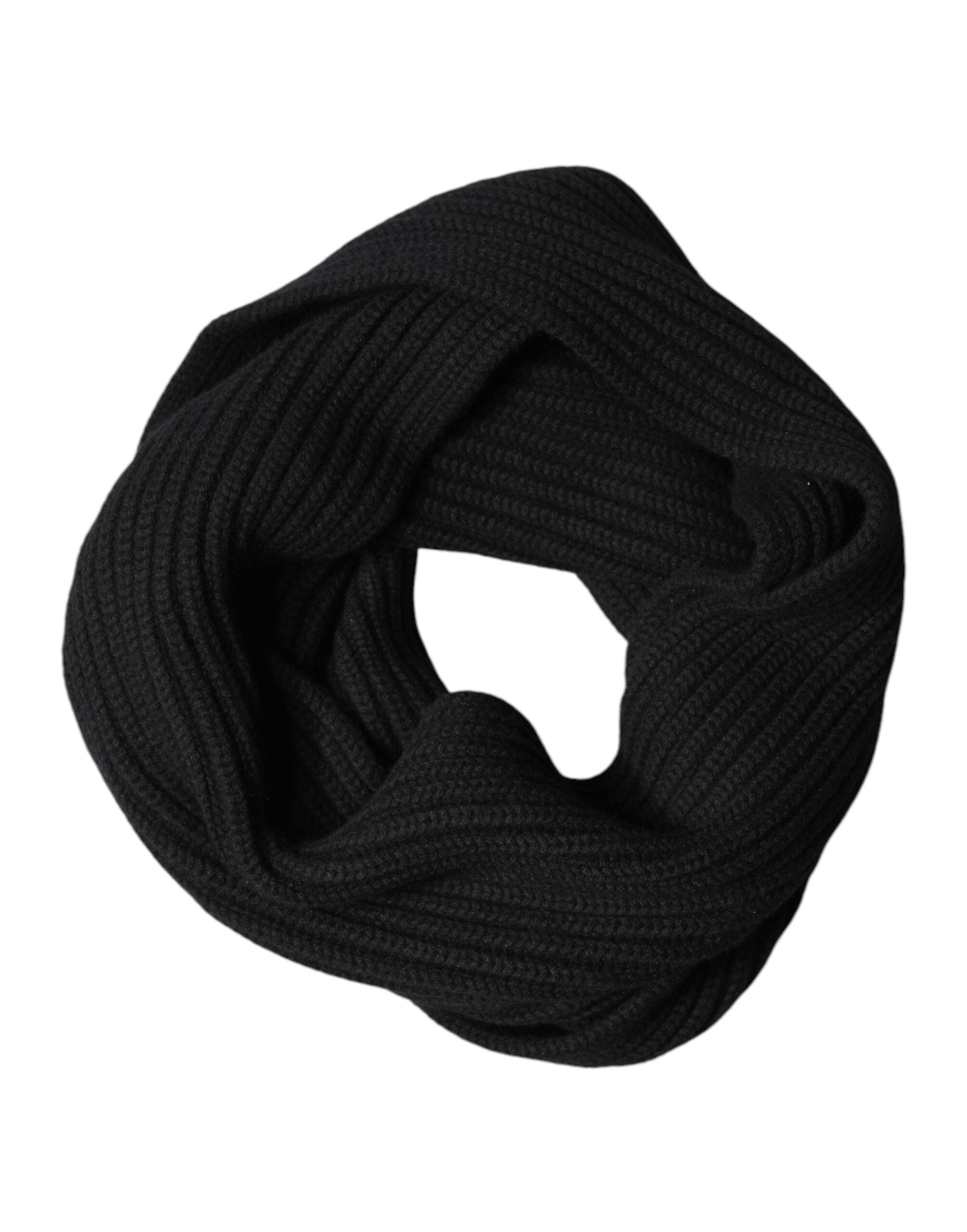 Dolce & Gabbana Black Cashmere Knit Neck Wrap Shawl 202cm x 26cm Men's Scarf