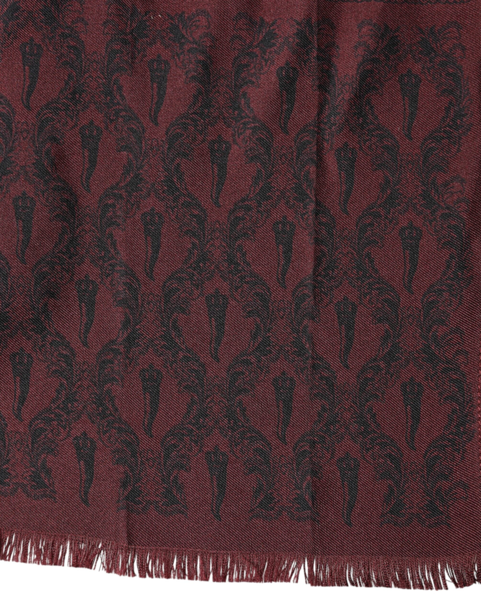 Dolce & Gabbana Maroon Patterned Silk Wrap Foulard Men 133cm x 22cm Men's Scarf