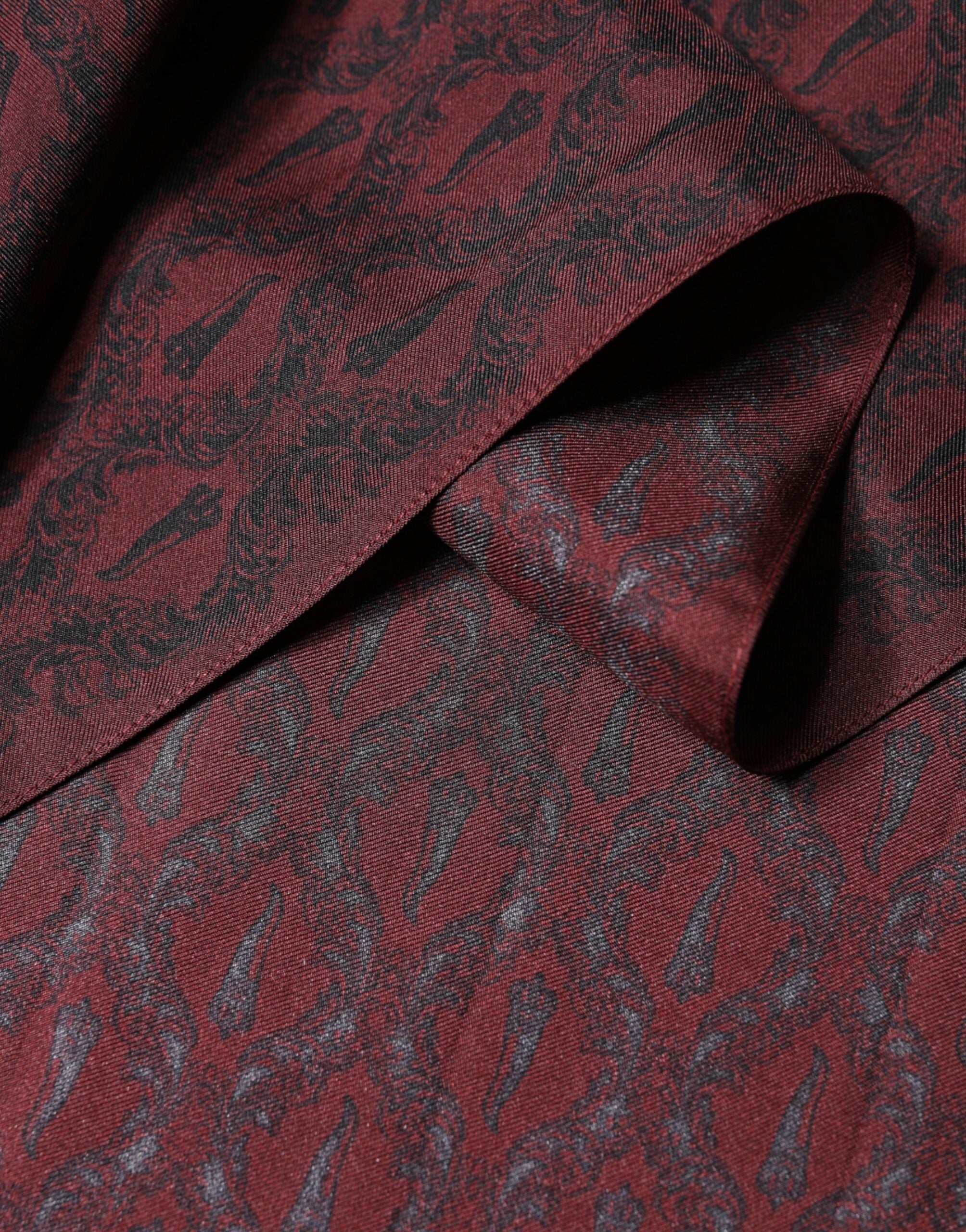 Dolce & Gabbana Maroon Patterned Silk Wrap Foulard Men 133cm x 22cm Men's Scarf