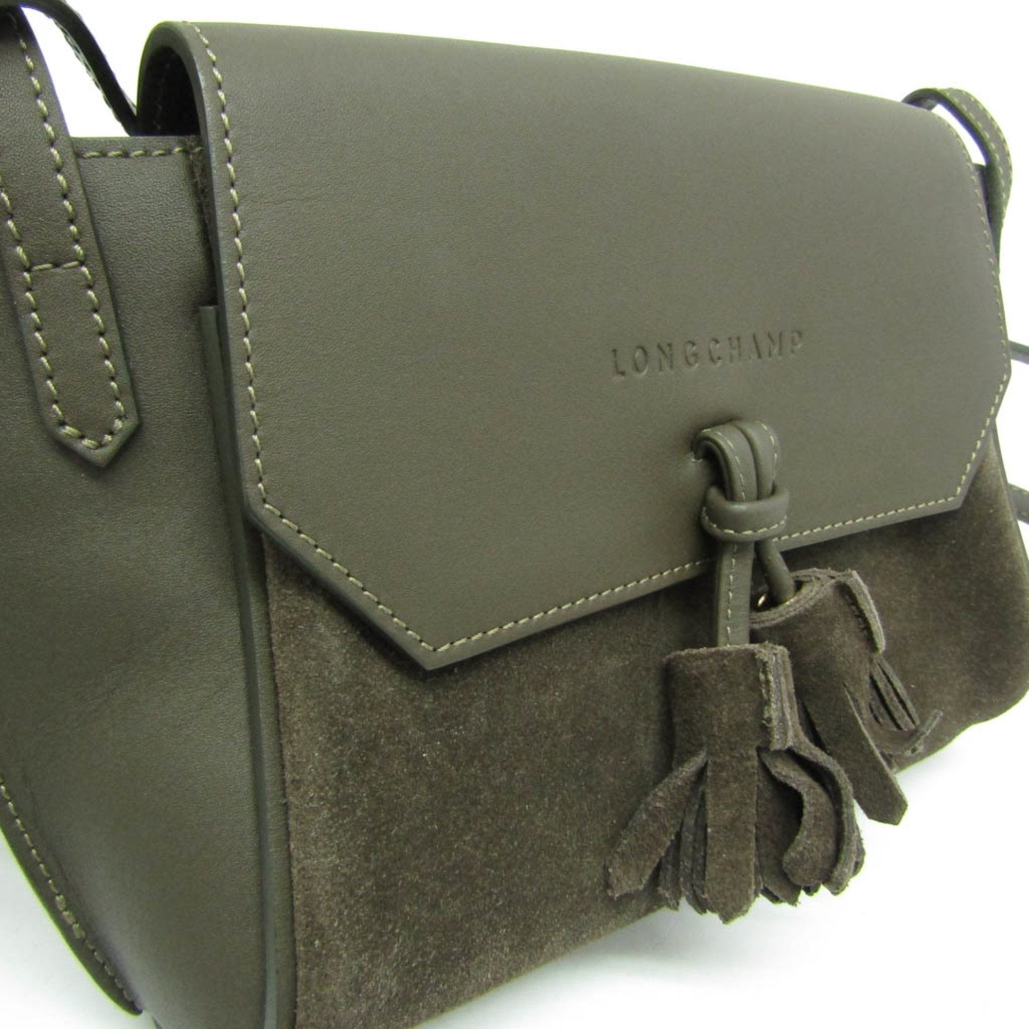 Longchamp Penelope Khaki Leather Shoulder Bag (Pre-Owned)
