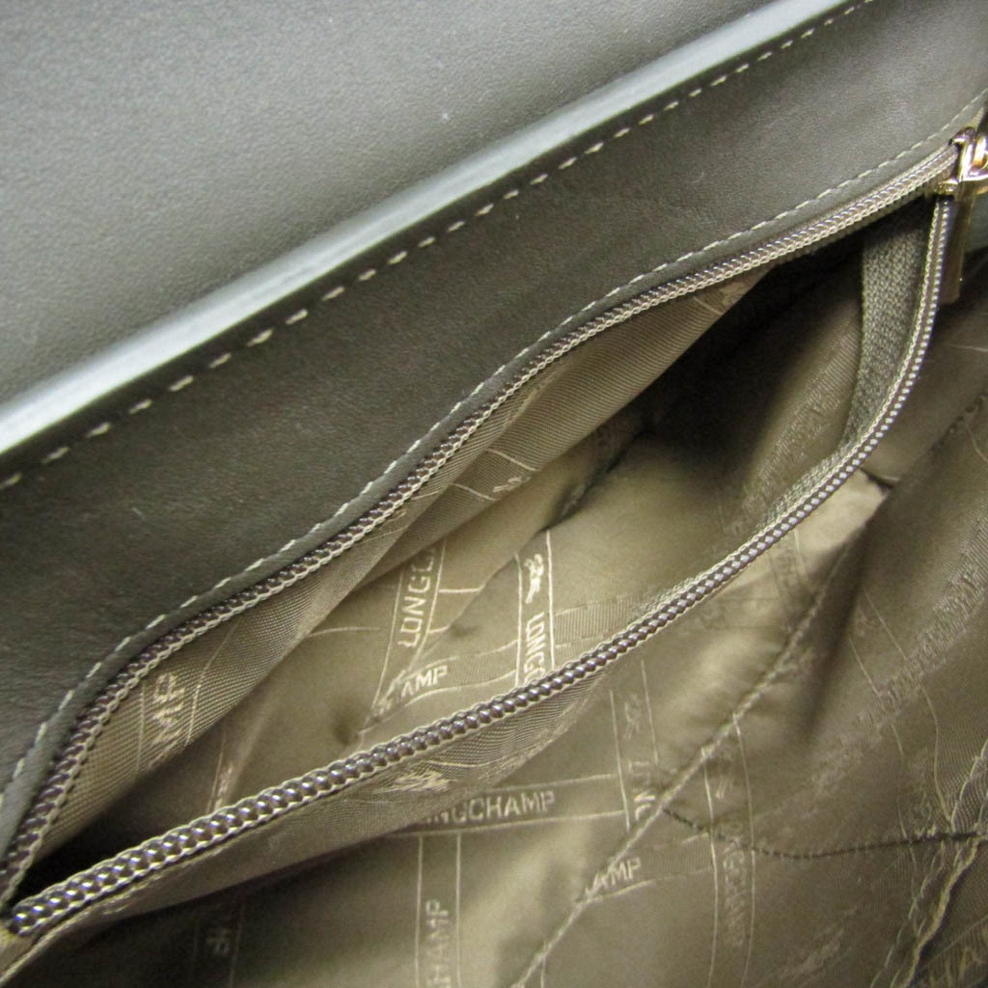Longchamp Penelope Khaki Leather Shoulder Bag (Pre-Owned)