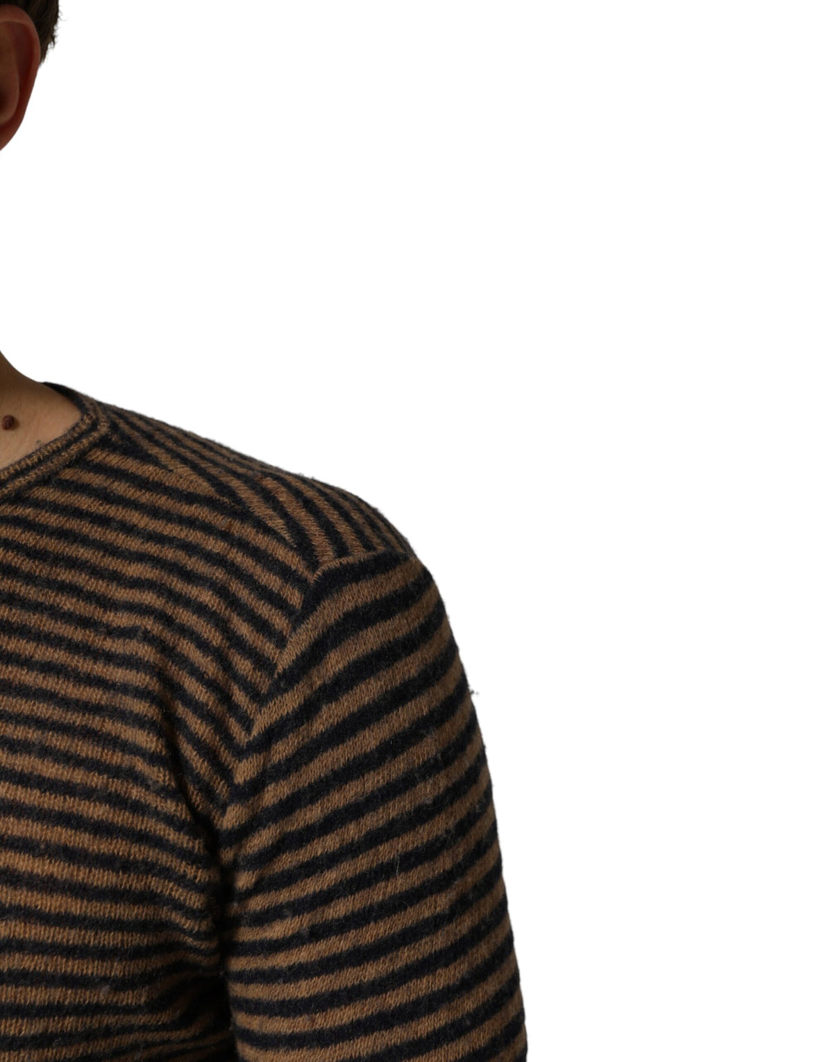Daniele Alessandrini Brown Black Stripes Wool Crew Neck Pullover Men's Sweater (Pre-Owned)