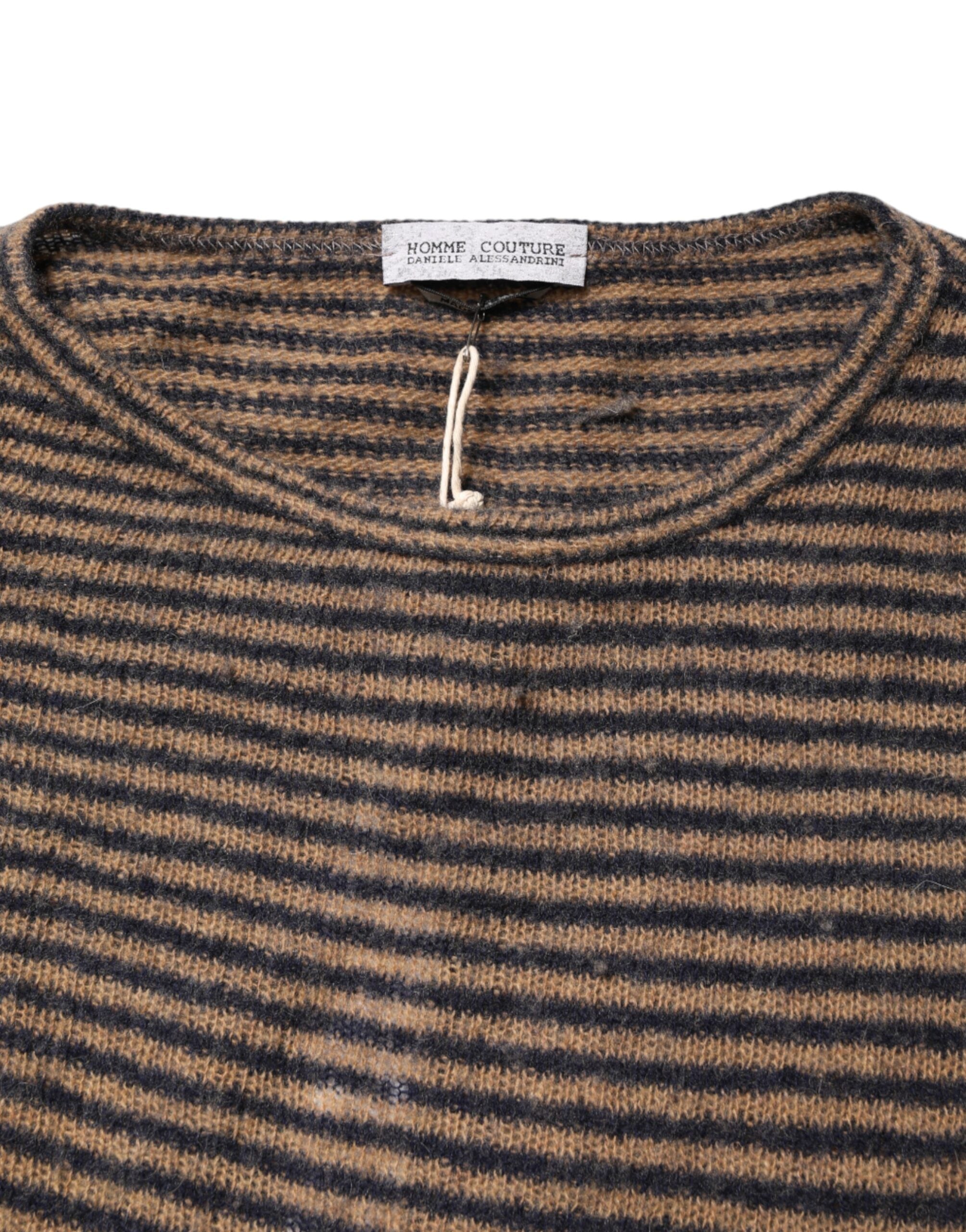Daniele Alessandrini Brown Black Stripes Wool Crew Neck Pullover Men's Sweater (Pre-Owned)
