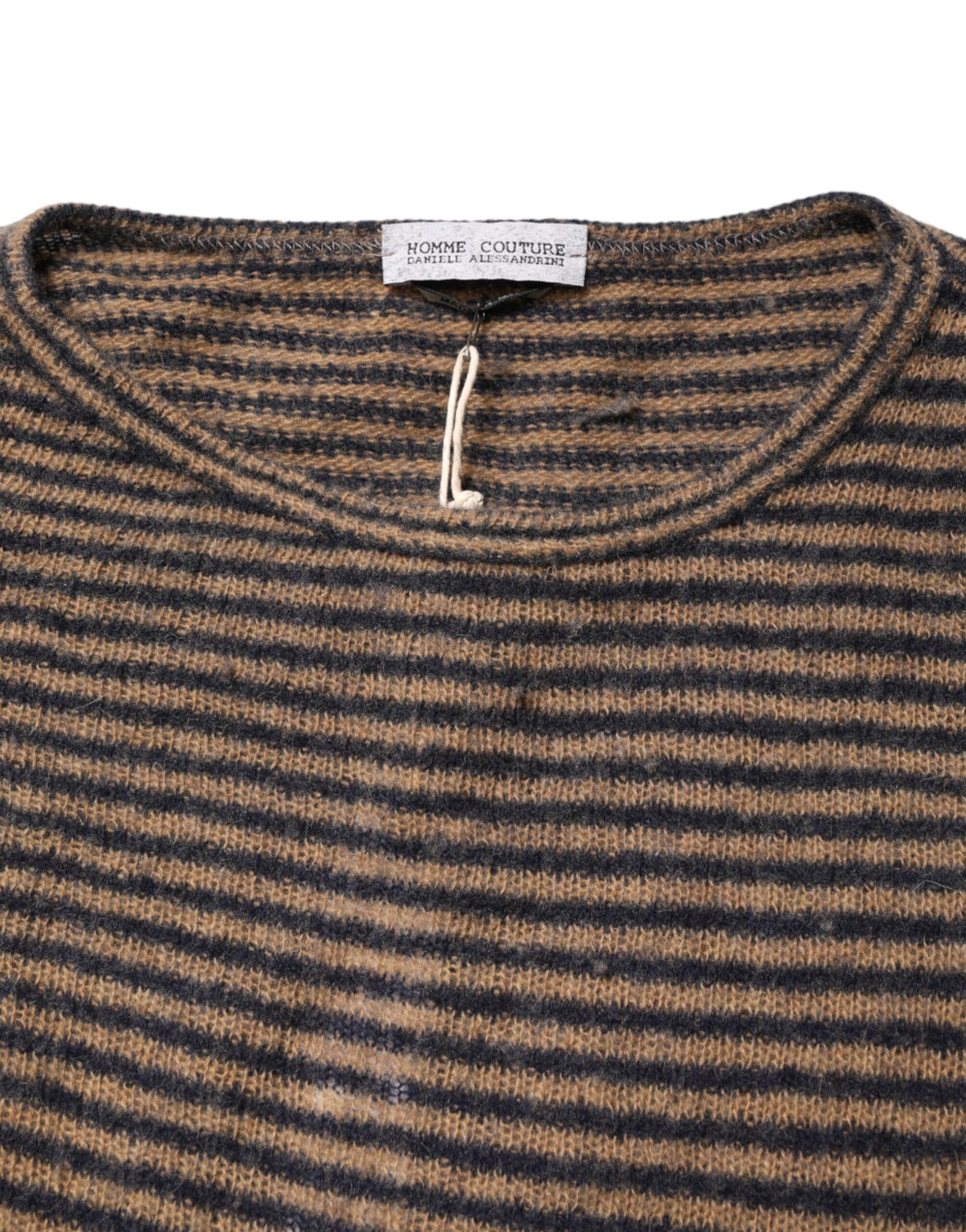 Daniele Alessandrini Brown Black Stripes Wool Crew Neck Pullover Men's Sweater (Pre-Owned)