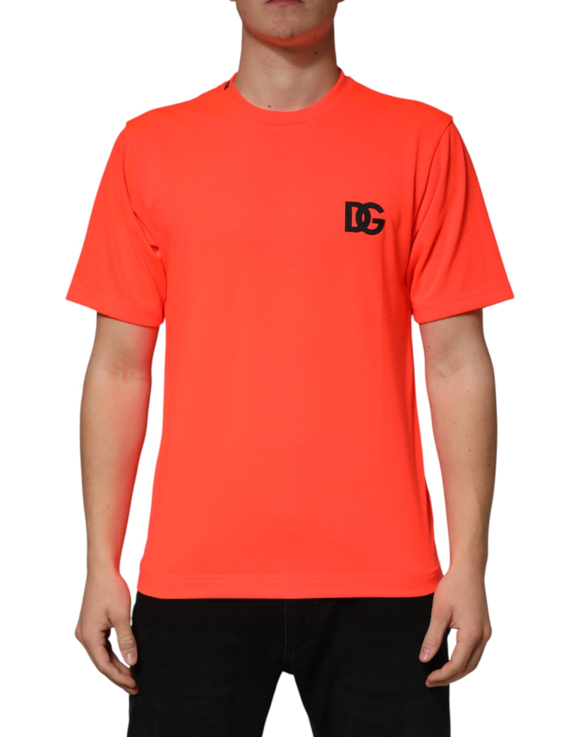 Dolce & Gabbana Neon Orange Polyester Crew Neck Men Men's T-shirt