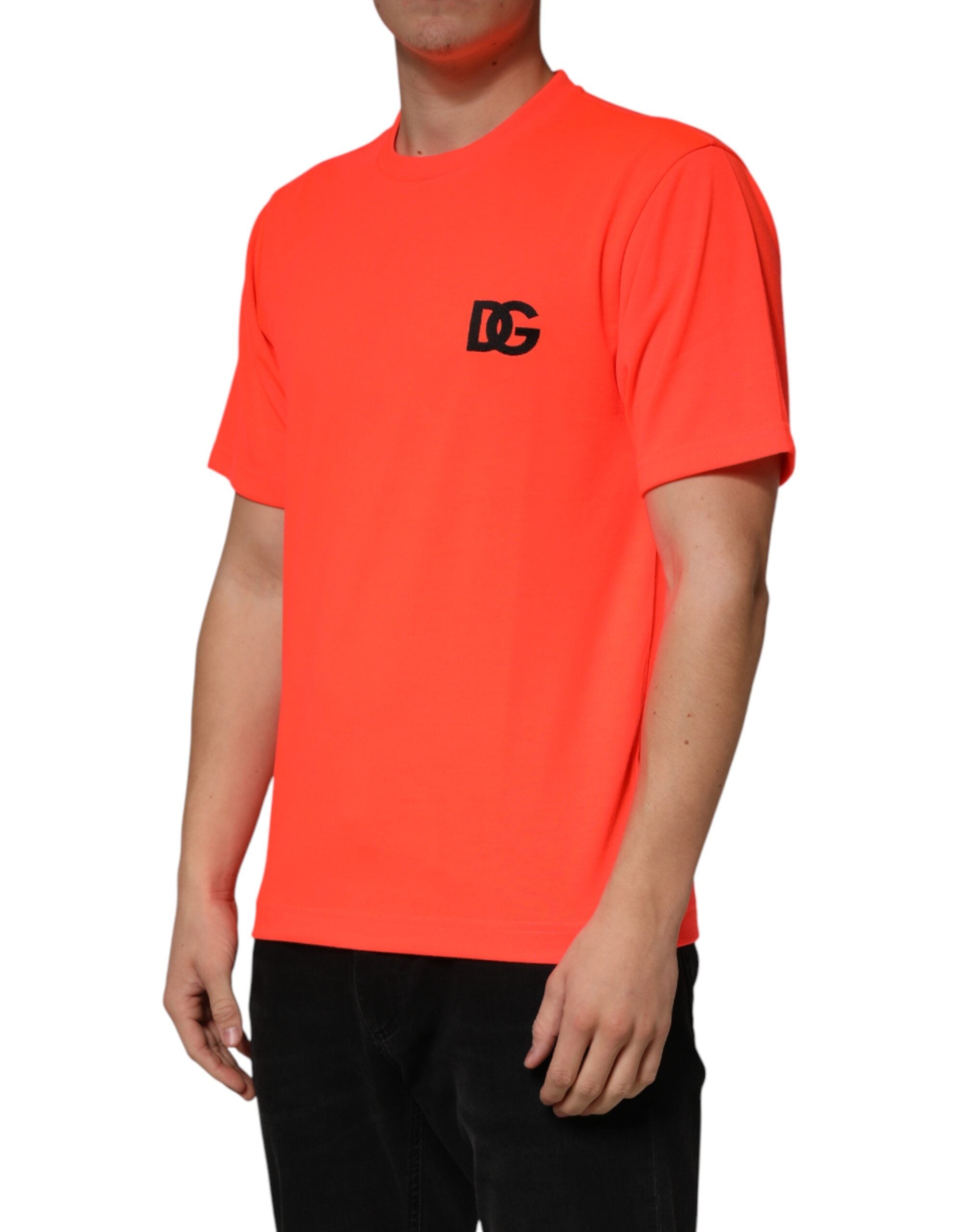 Dolce & Gabbana Neon Orange Polyester Crew Neck Men Men's T-shirt