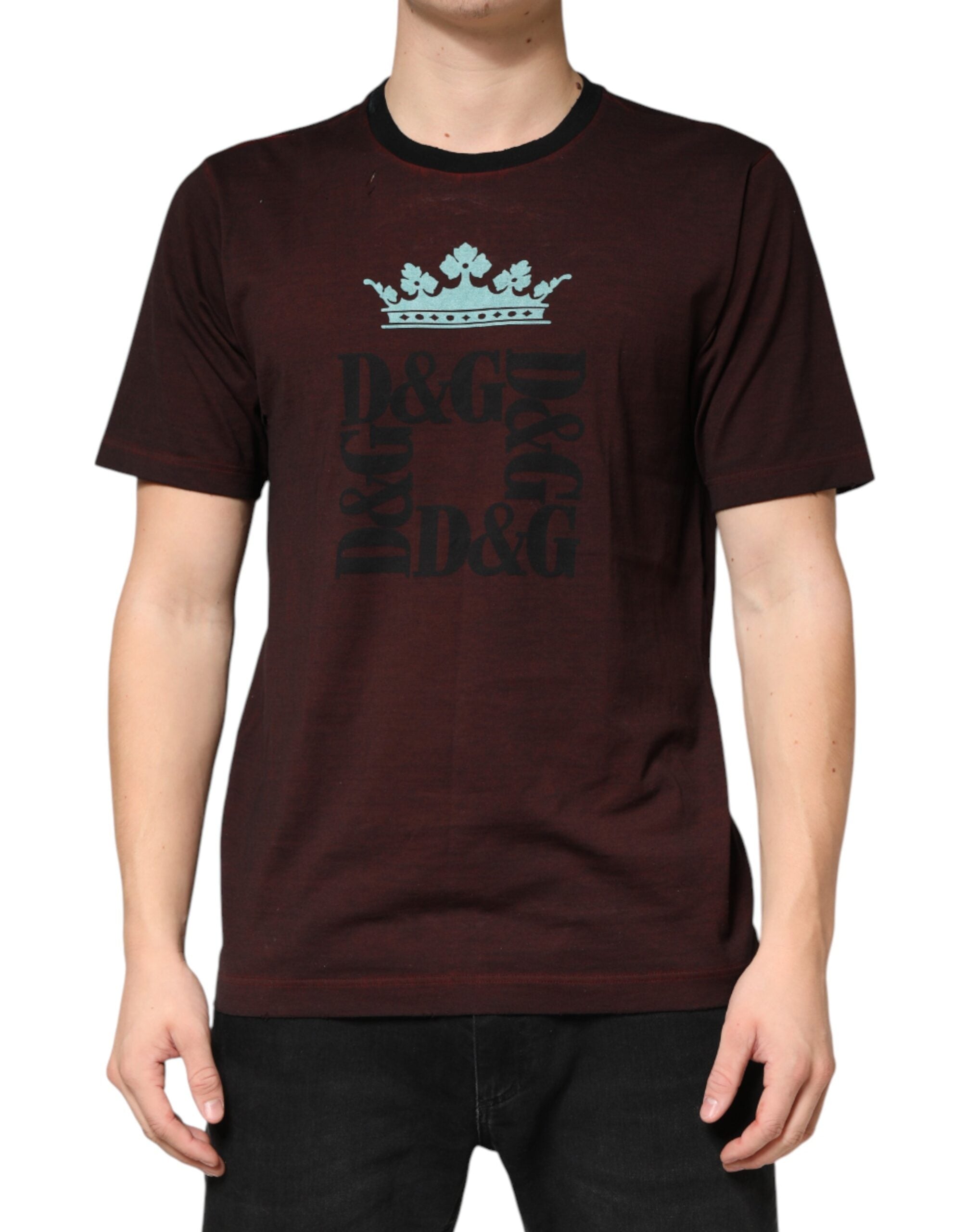 Dolce & Gabbana Maroon DG Crown Cotton Crew Neck Men Men's T-shirt