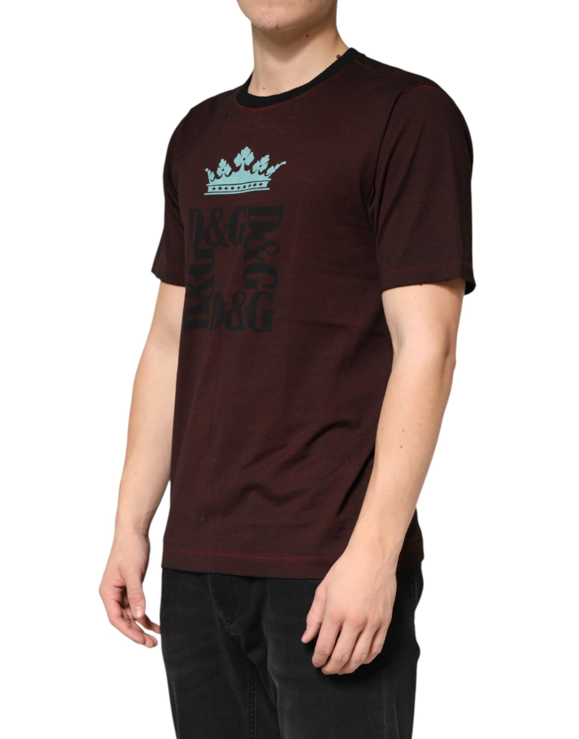 Dolce & Gabbana Maroon DG Crown Cotton Crew Neck Men Men's T-shirt