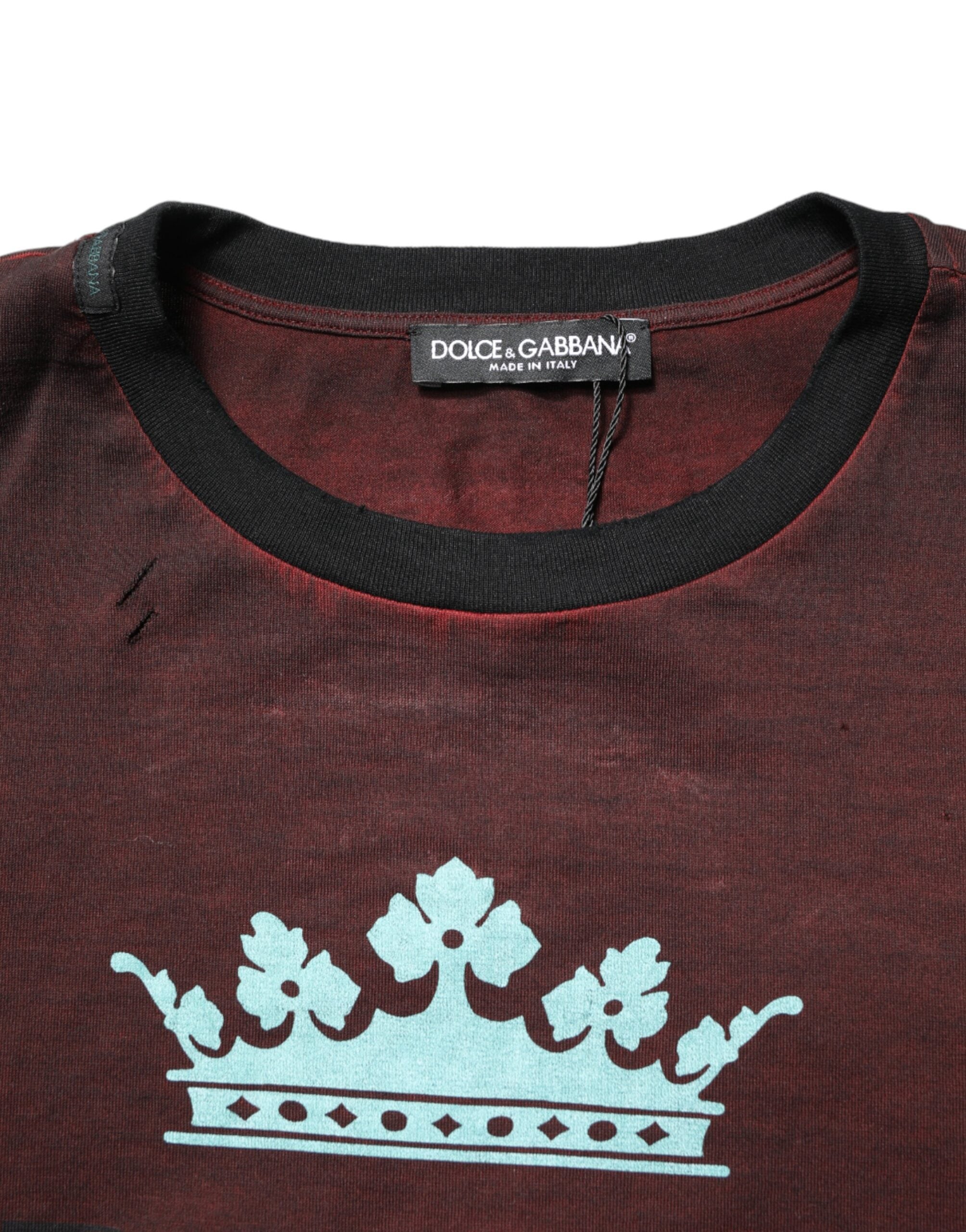 Dolce & Gabbana Maroon DG Crown Cotton Crew Neck Men Men's T-shirt