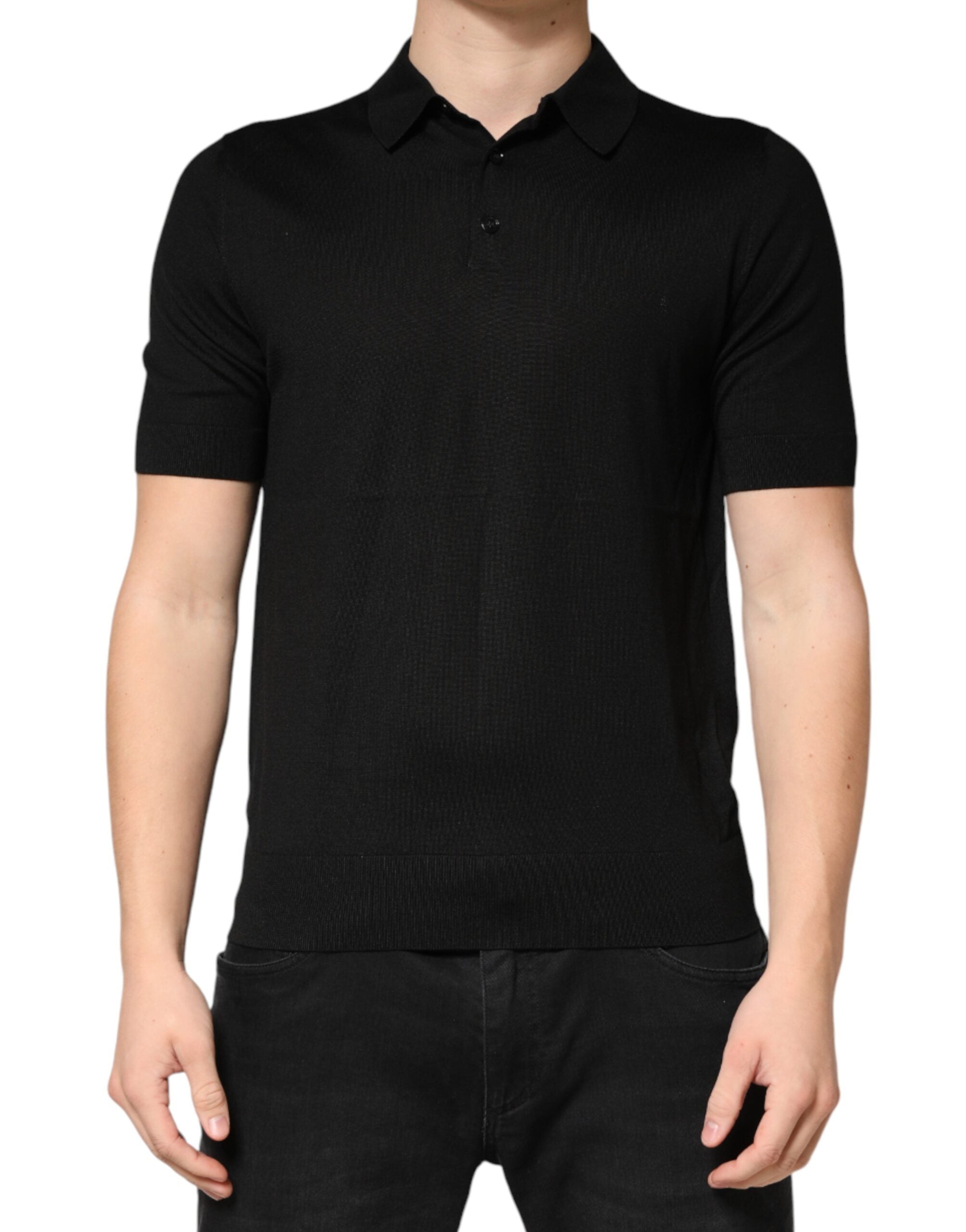 Dolce & Gabbana Black Silk Collared Short Sleeve Polo Men's T-shirt (Pre-Owned)