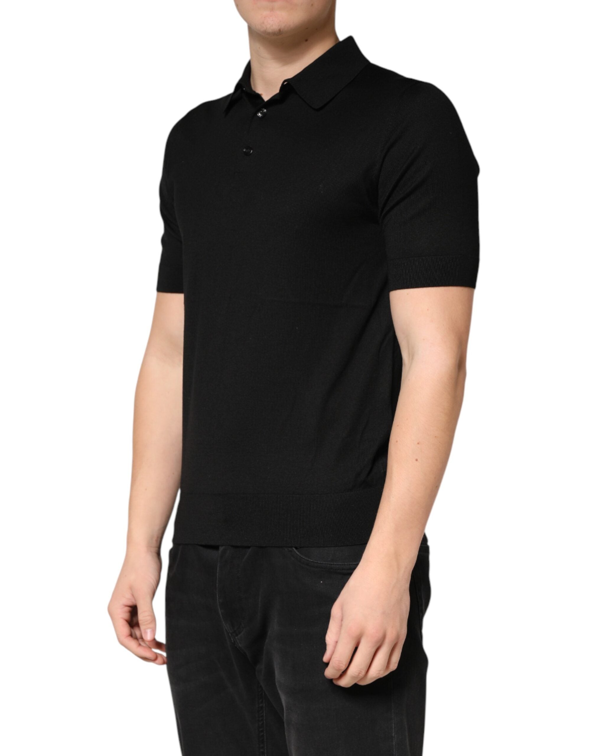 Dolce & Gabbana Black Silk Collared Short Sleeve Polo Men's T-shirt (Pre-Owned)